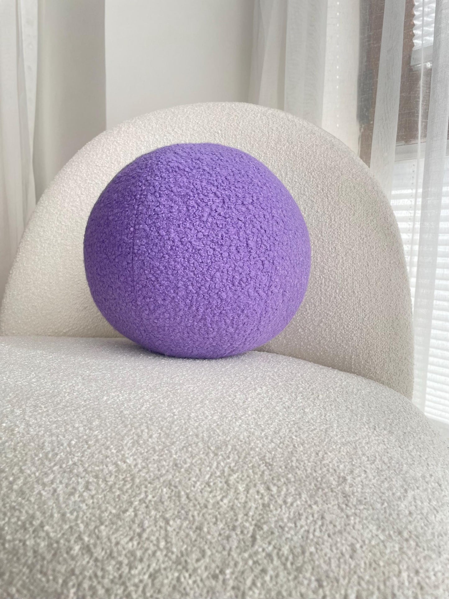 Lavender Bouclé Ball Pillow: Modern Round Home Decor Cushion