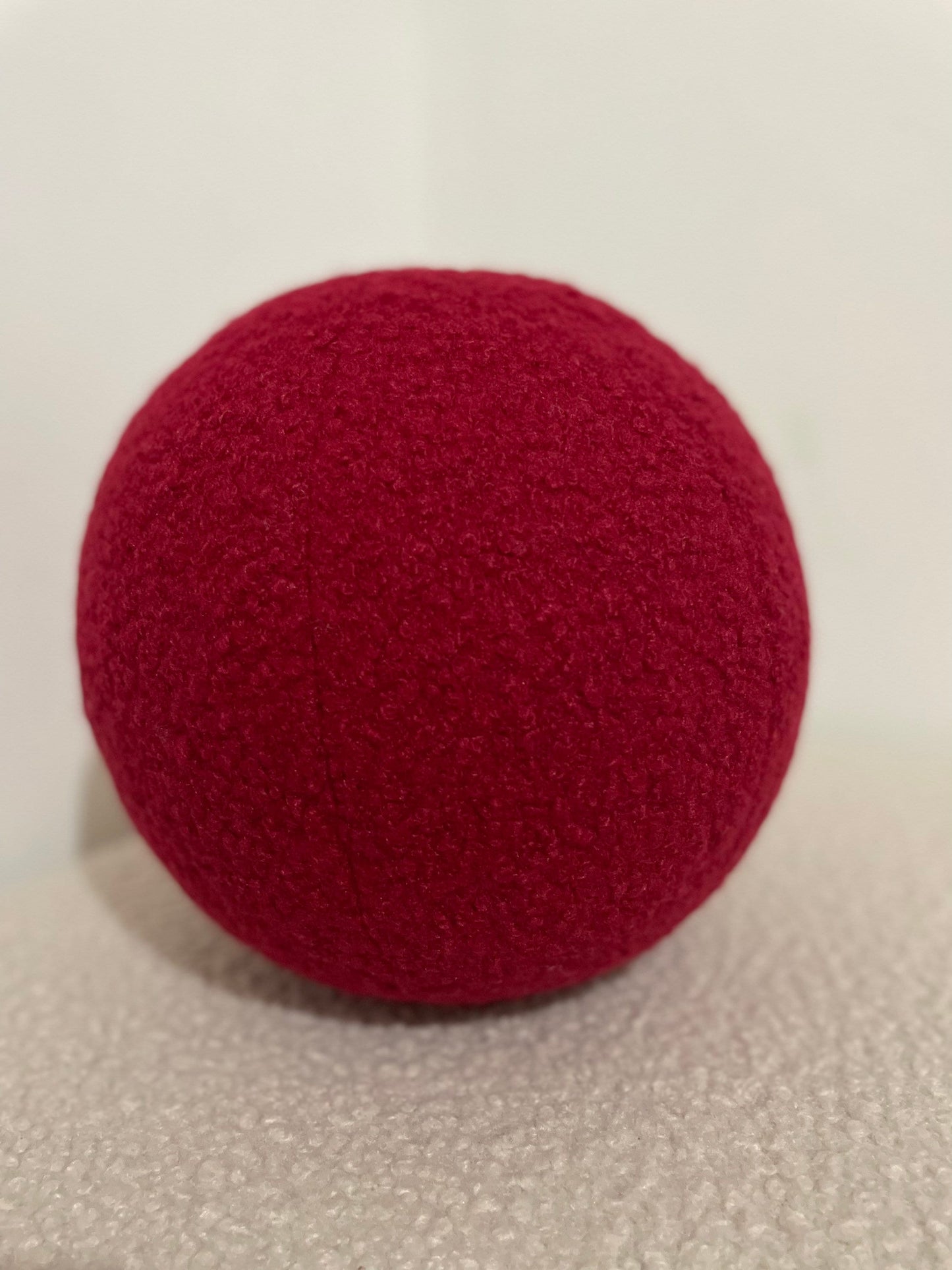 Handmade Boucle Ball Pillow: Ruby Red Teddy Cushion