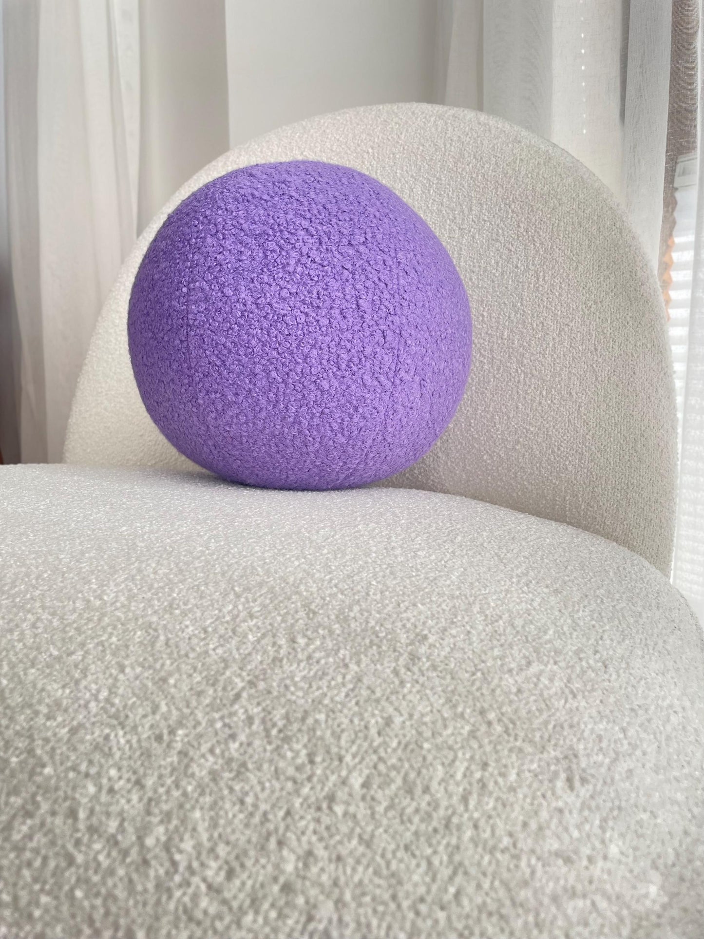 Lavender Bouclé Ball Pillow: Modern Round Home Decor Cushion
