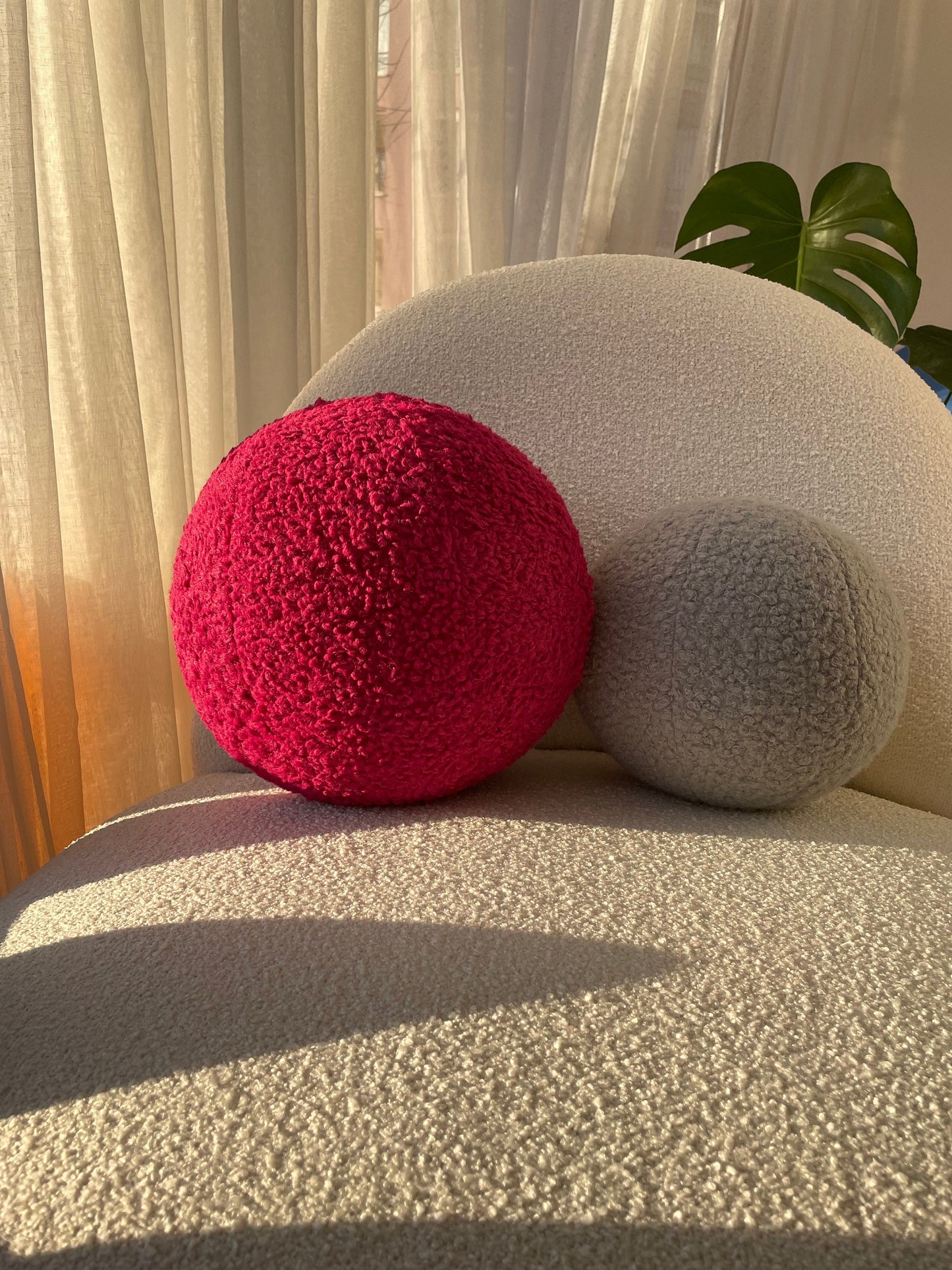 Magenta Boucle Ball Pillow: Modern Minimalist Home Decor