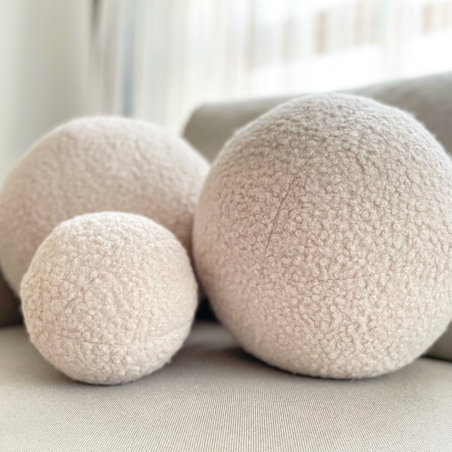 Boucle Ball Pillow, Handmade Teddy Cushion, Minimalist Home Decor