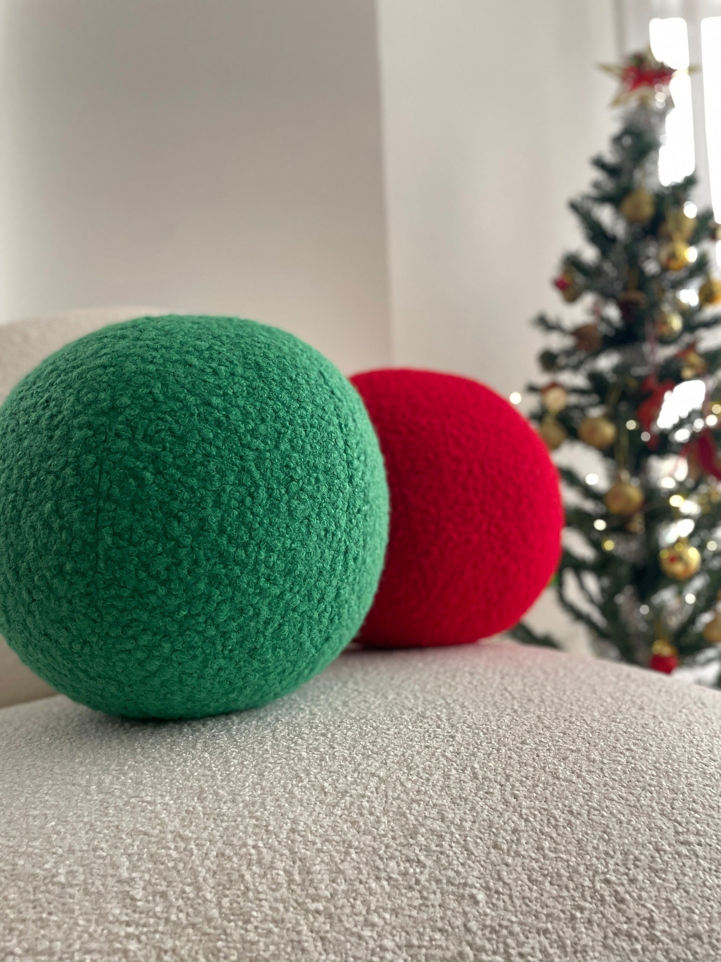 Red Boucle Sphere Cushion: Modern Minimalist Home Decor