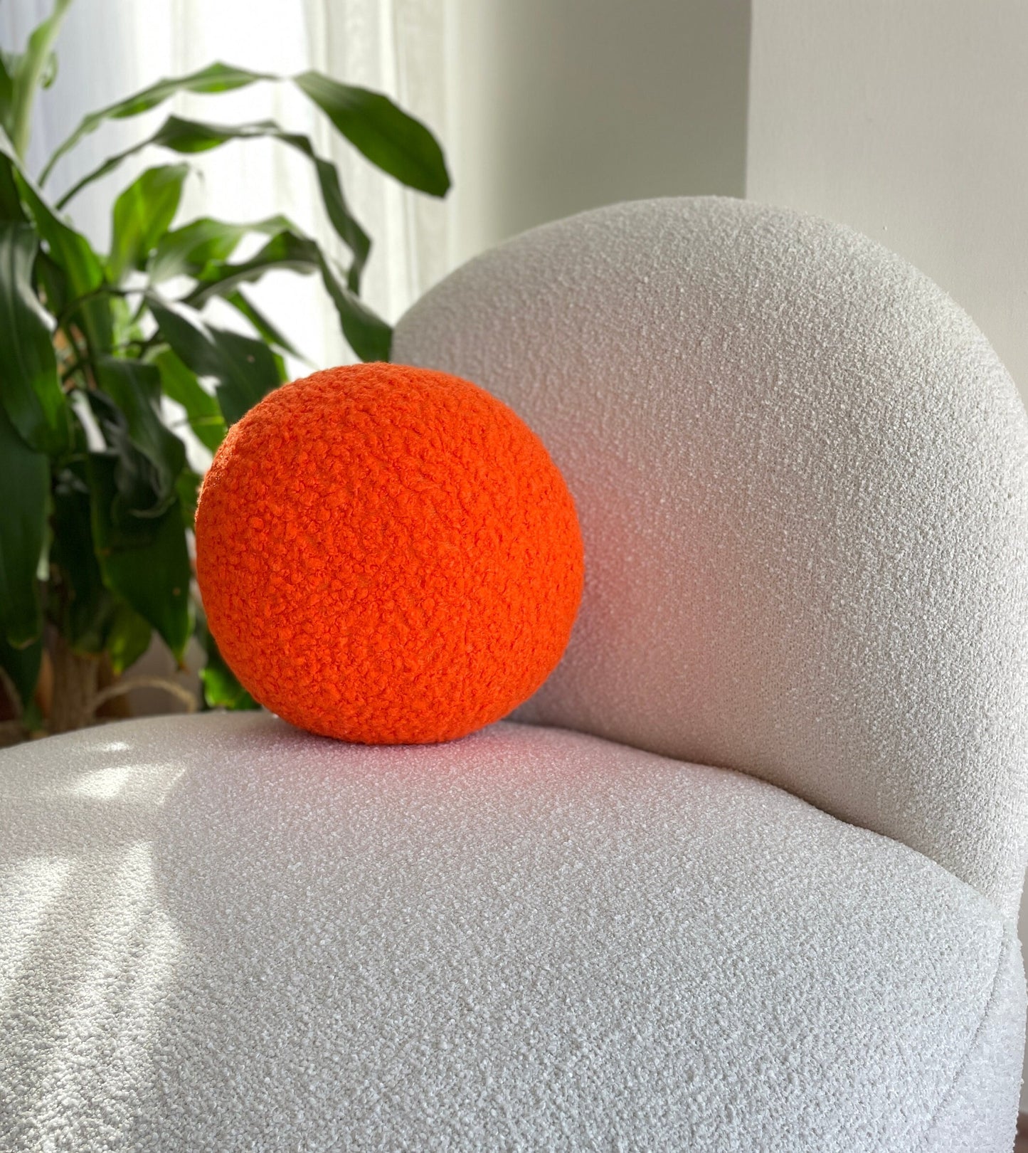 Orange Boucle Ball Pillow, Halloween Decor