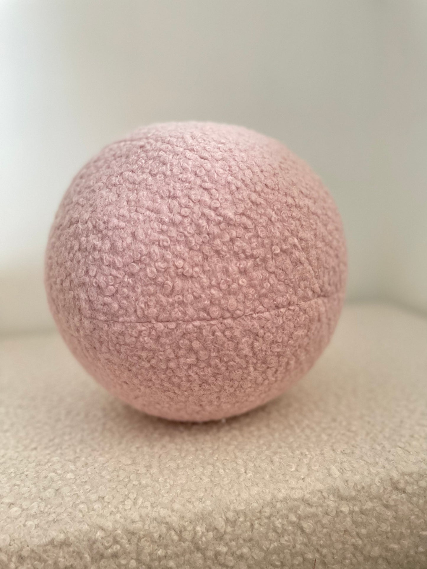 Handmade Boucle Ball Pillow: Powder Pink Teddy Cushion