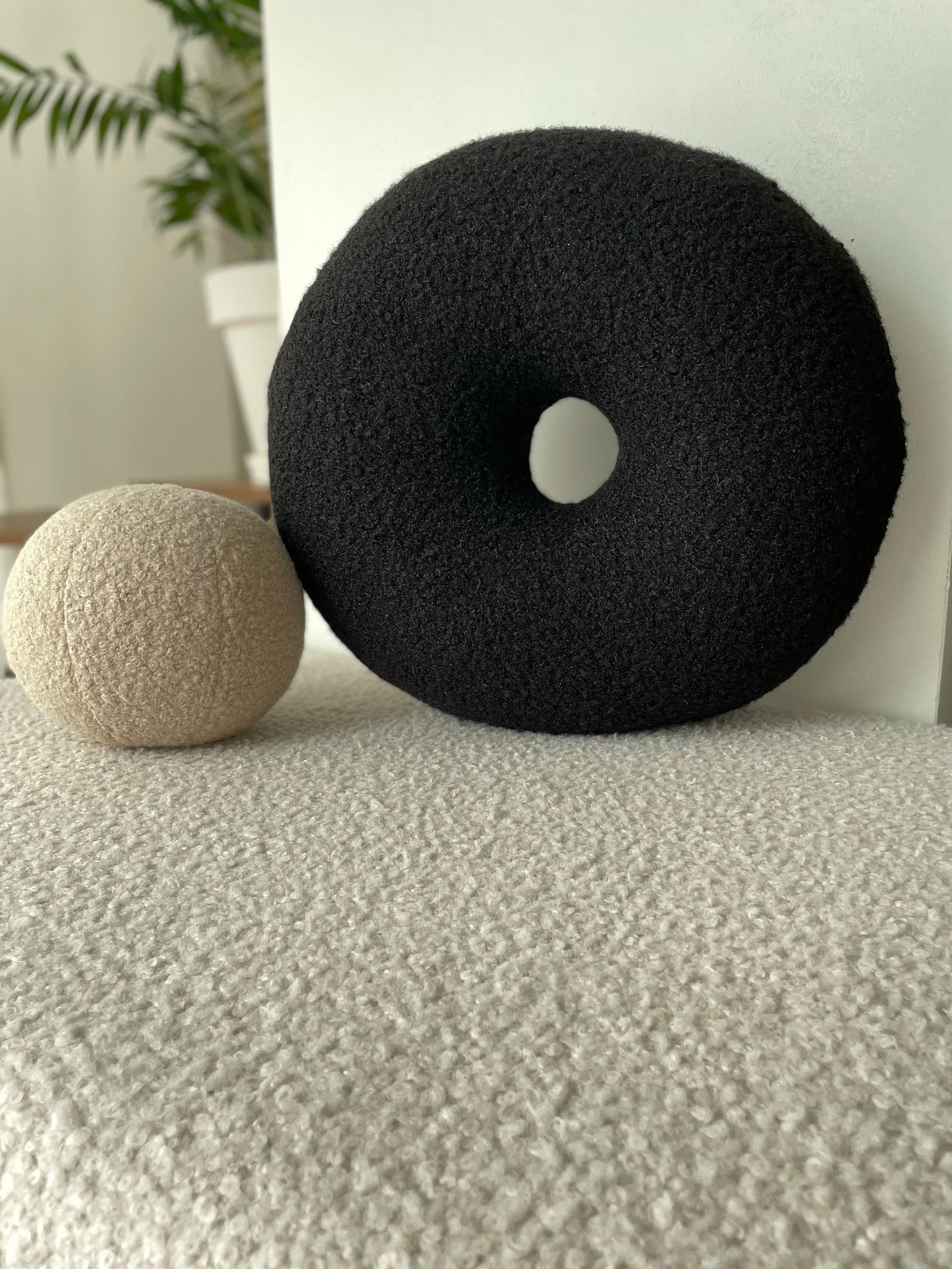 Black Boucle Donut Pillow: Modern Minimalist Home Decor