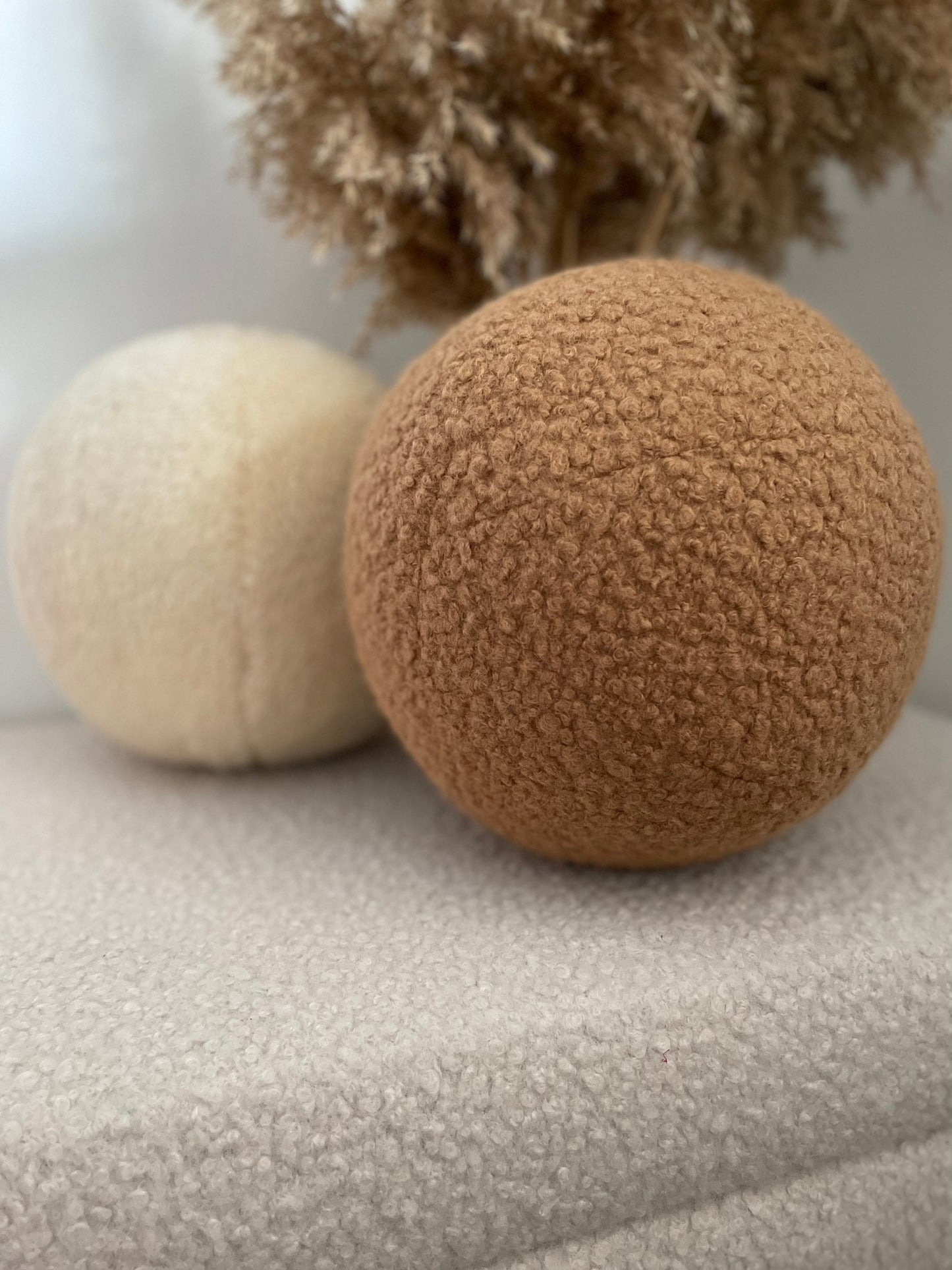 Handmade Boucle Round Ball Pillow: Peanut Teddy Cushion