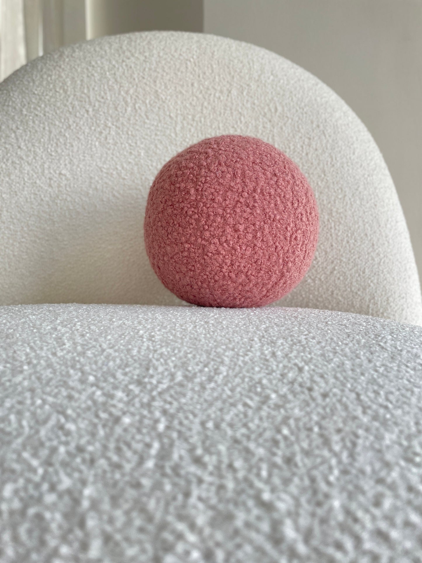 Boucle Ball Pillow: Ashy Pink Teddy Cushion, Modern Home Decor