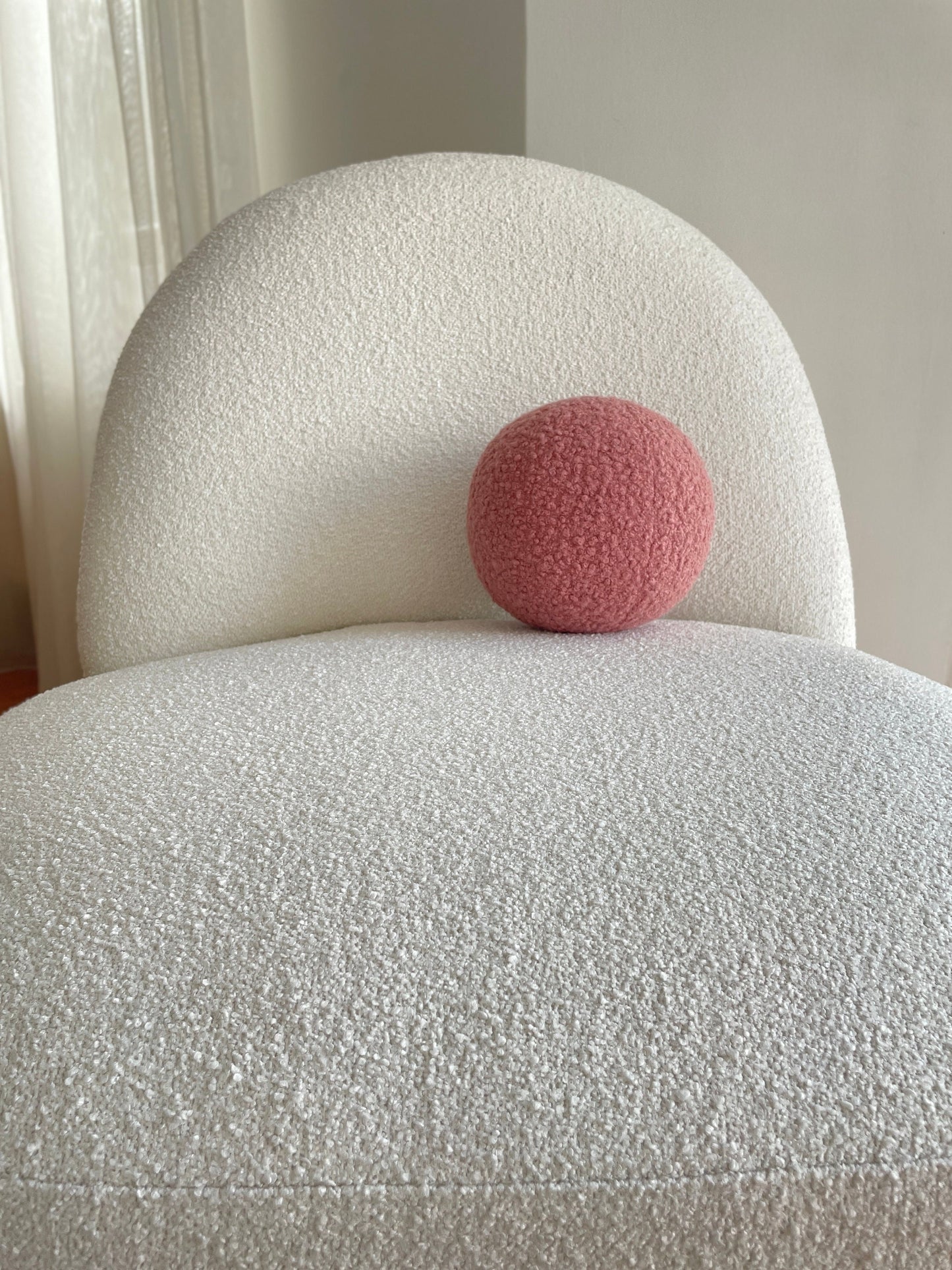 Boucle Ball Pillow: Ashy Pink Teddy Cushion, Modern Home Decor