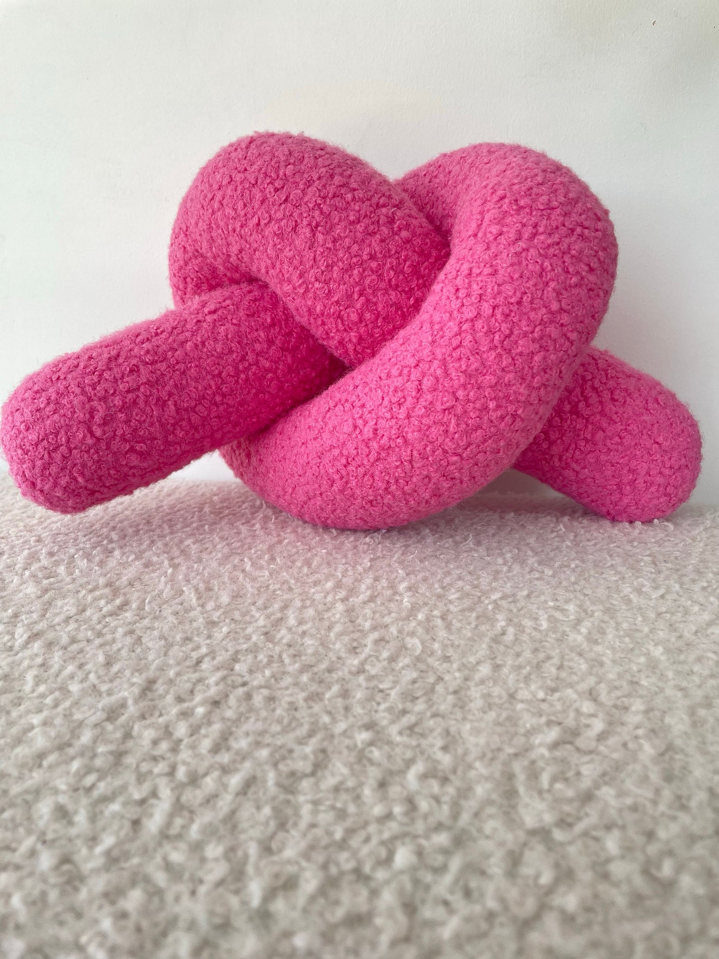 Pink Boucle Knot Pillow: Chunky Teddy Love Chain Cushion