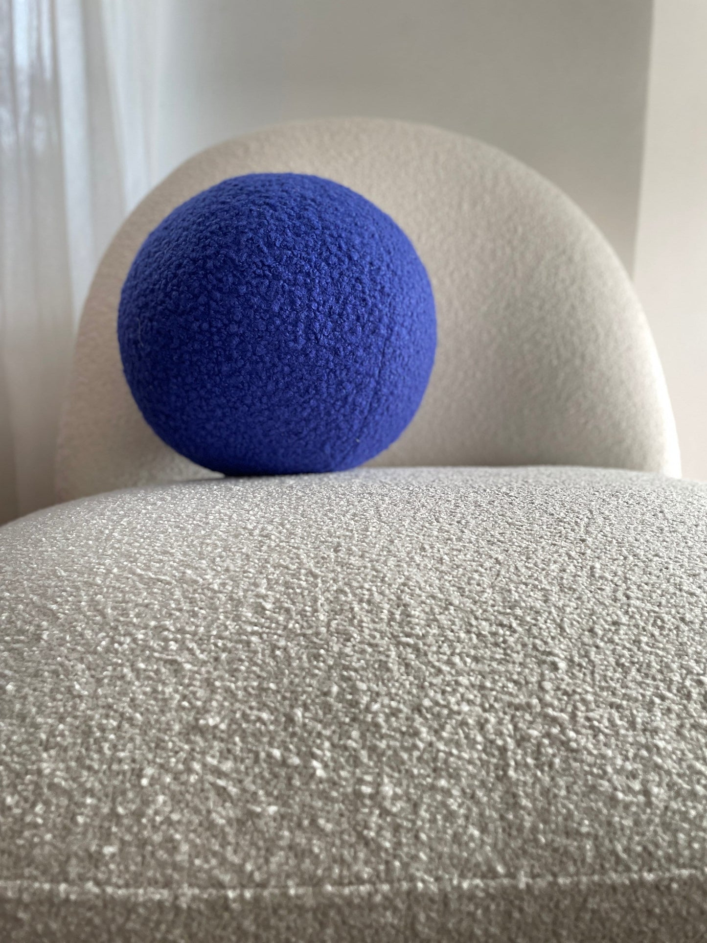 Handmade Blue Boucle Ball Pillow: Modern Home Decor