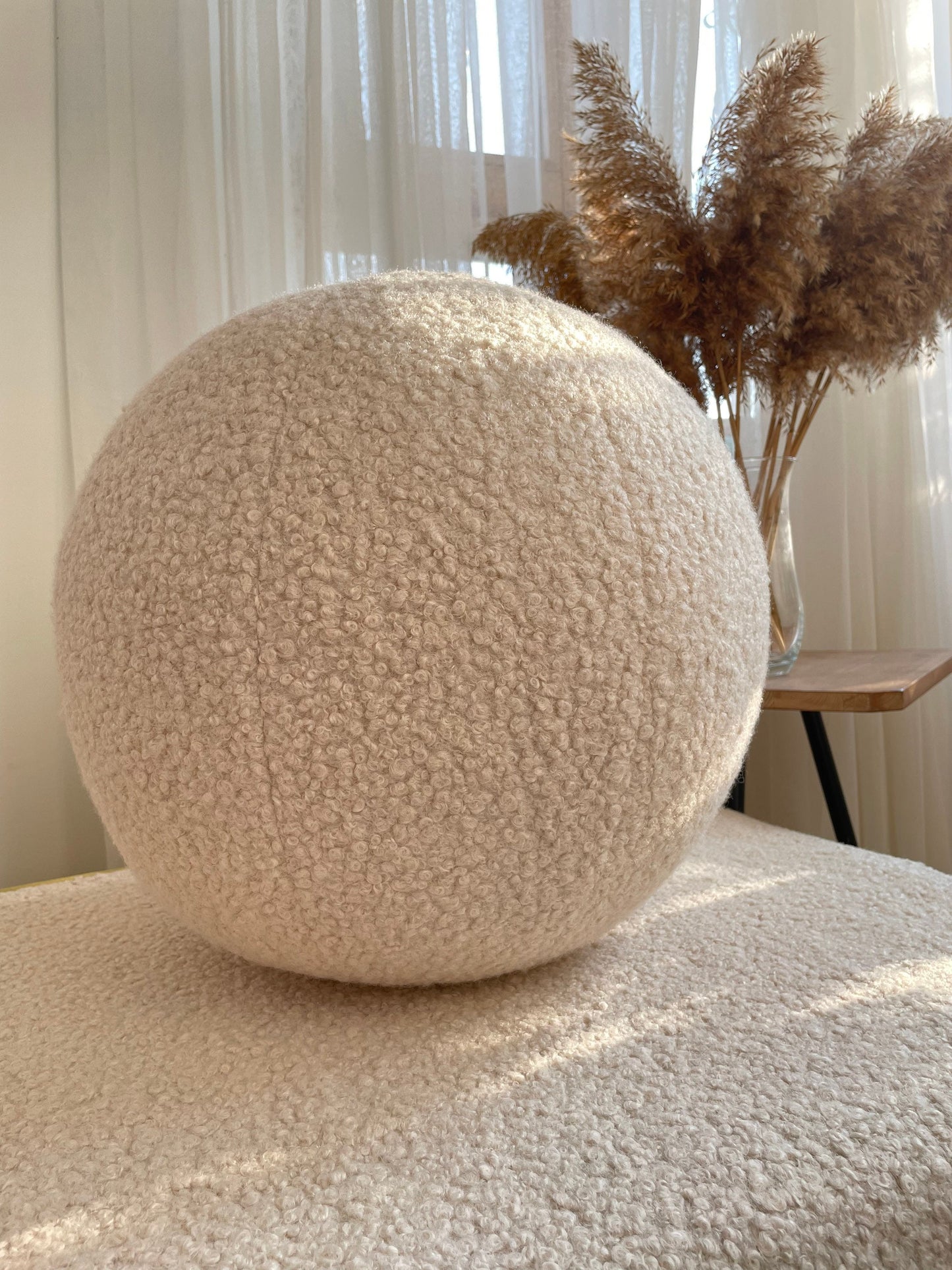 Boucle Ball Pillow: Light Beige Teddy Round Throw Cushion