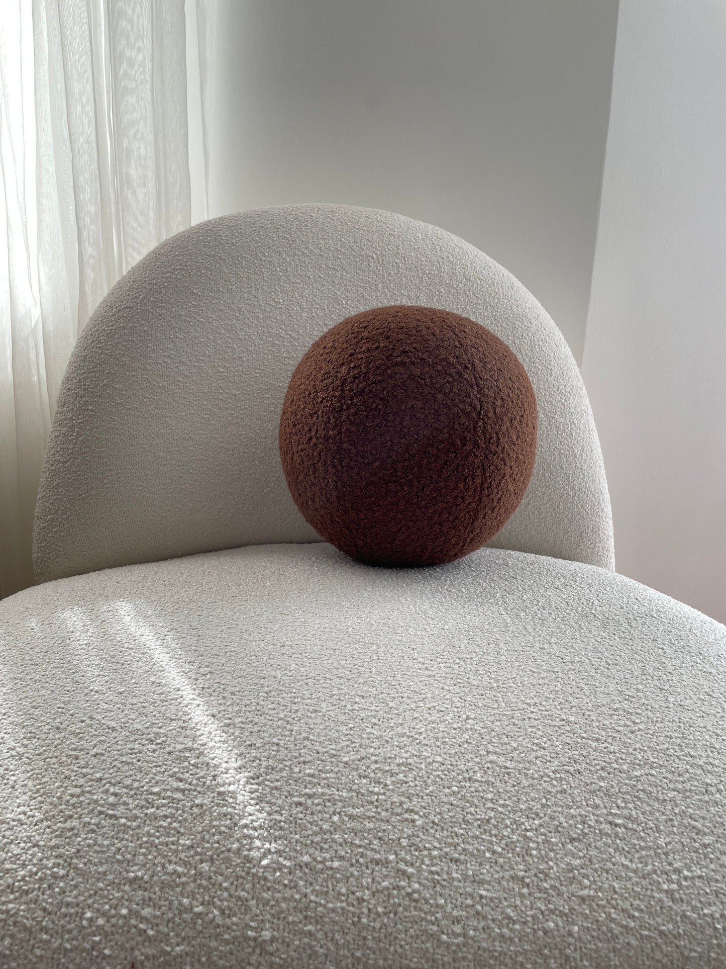 Chocolate Brown Boucle Ball Pillow: Modern Home Decor