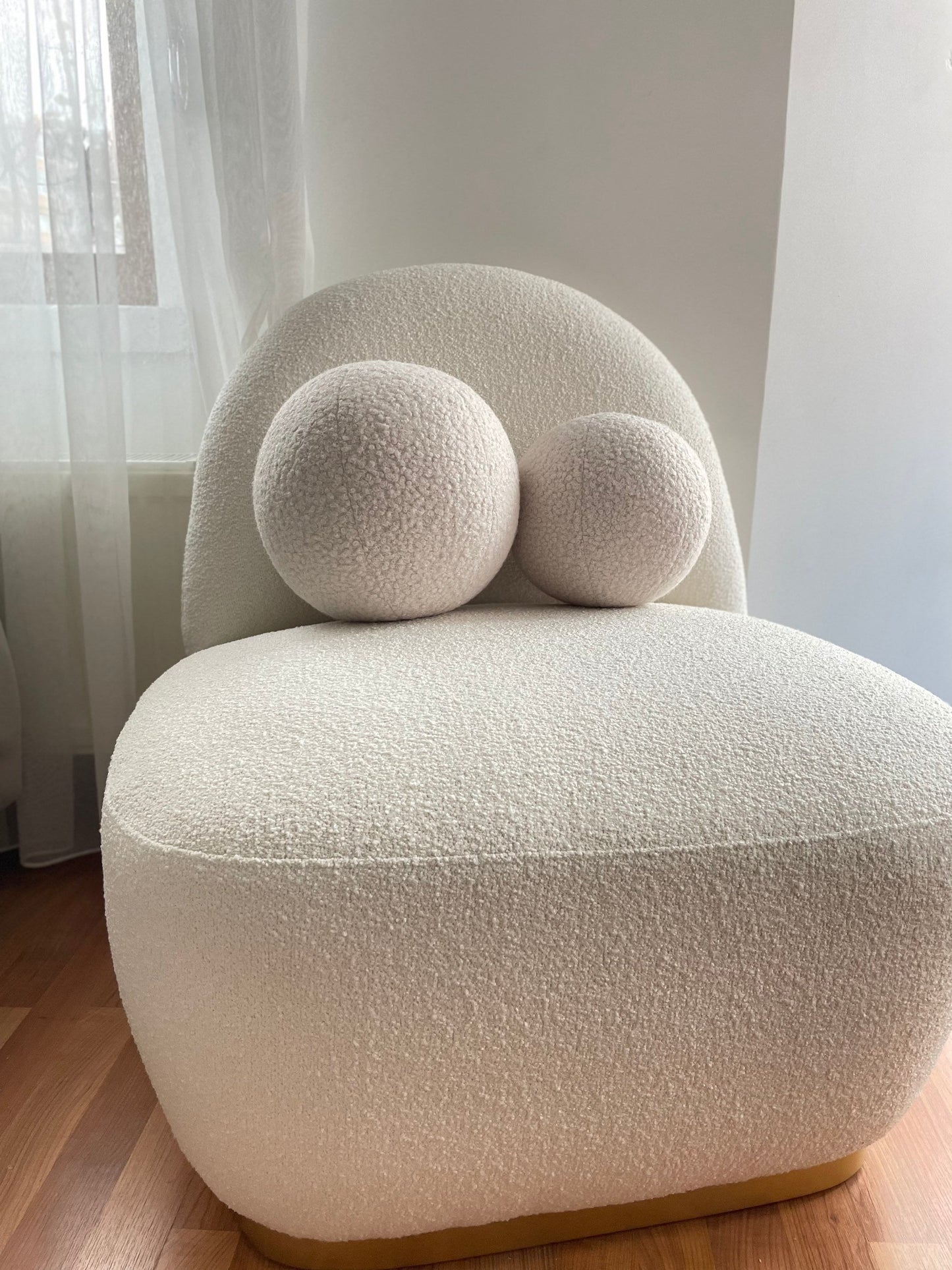 Boucle Ball Pillow: Light Beige Teddy Round Throw Cushion