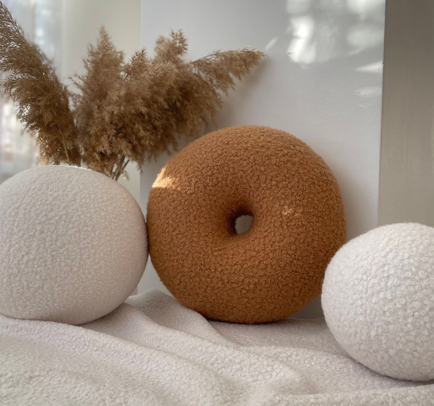 Boucle Donut Decorative Pillow, Teddy Ball Cushion,Bestseller Home Decor