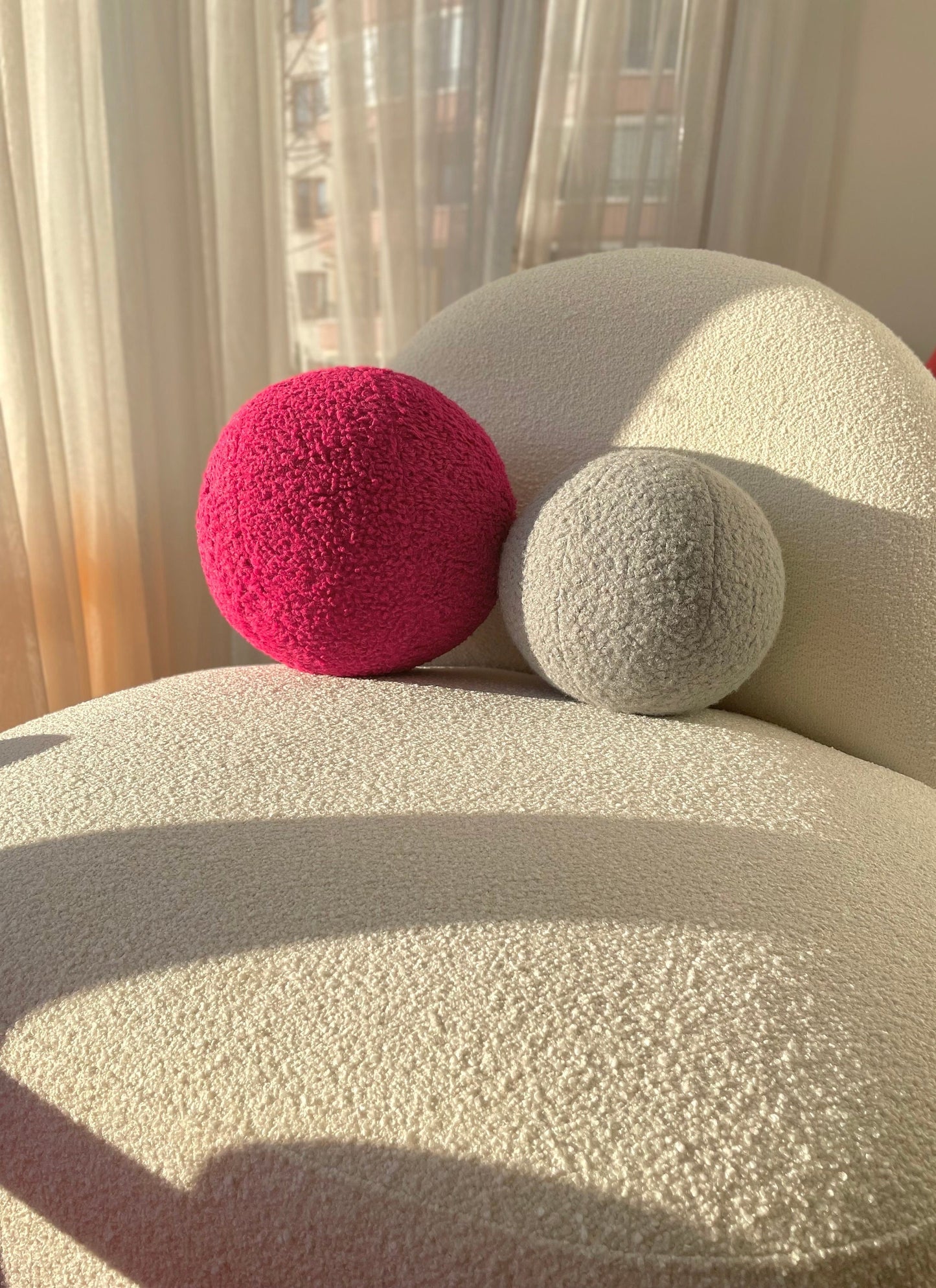 Magenta Boucle Ball Pillow: Modern Minimalist Home Decor