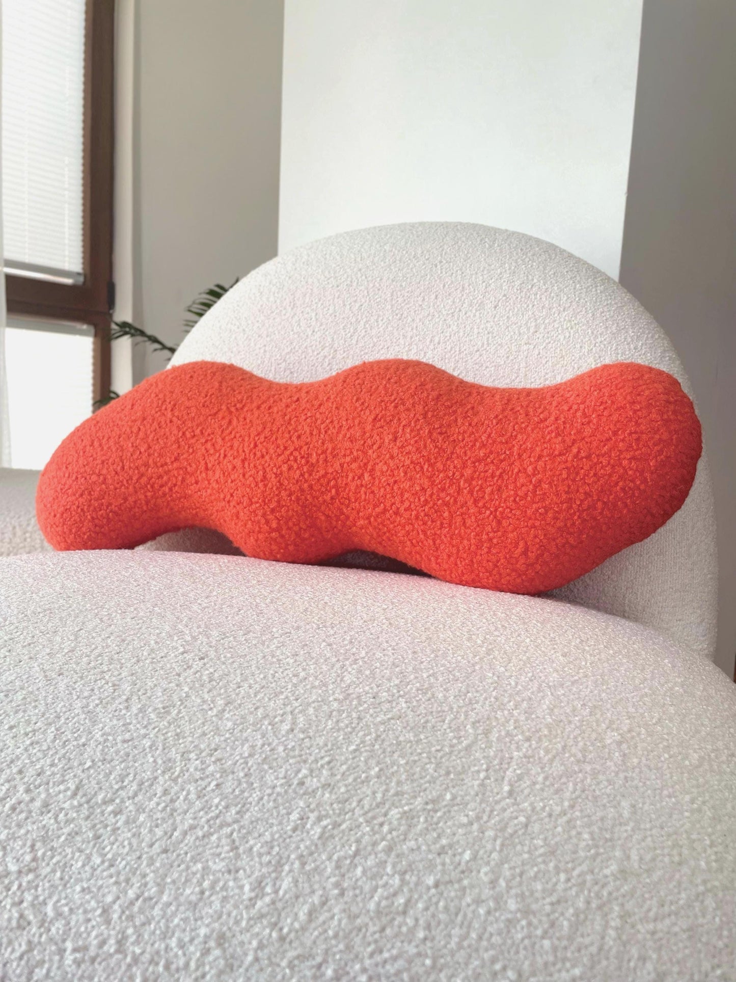 Orange Wavy Boucle Pillow: Modern Accent Cushion
