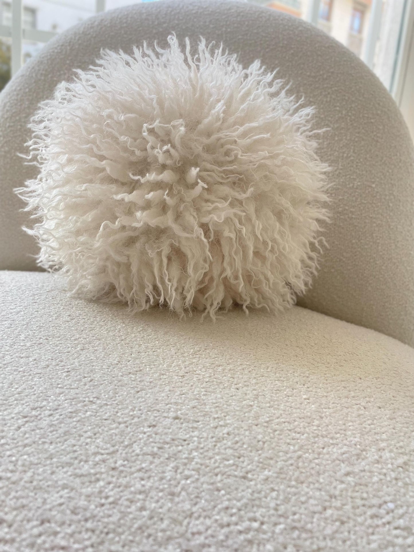 Tibetan Faux Fur Pillow Cover | Cream Textured Cushion | Neutral Accent