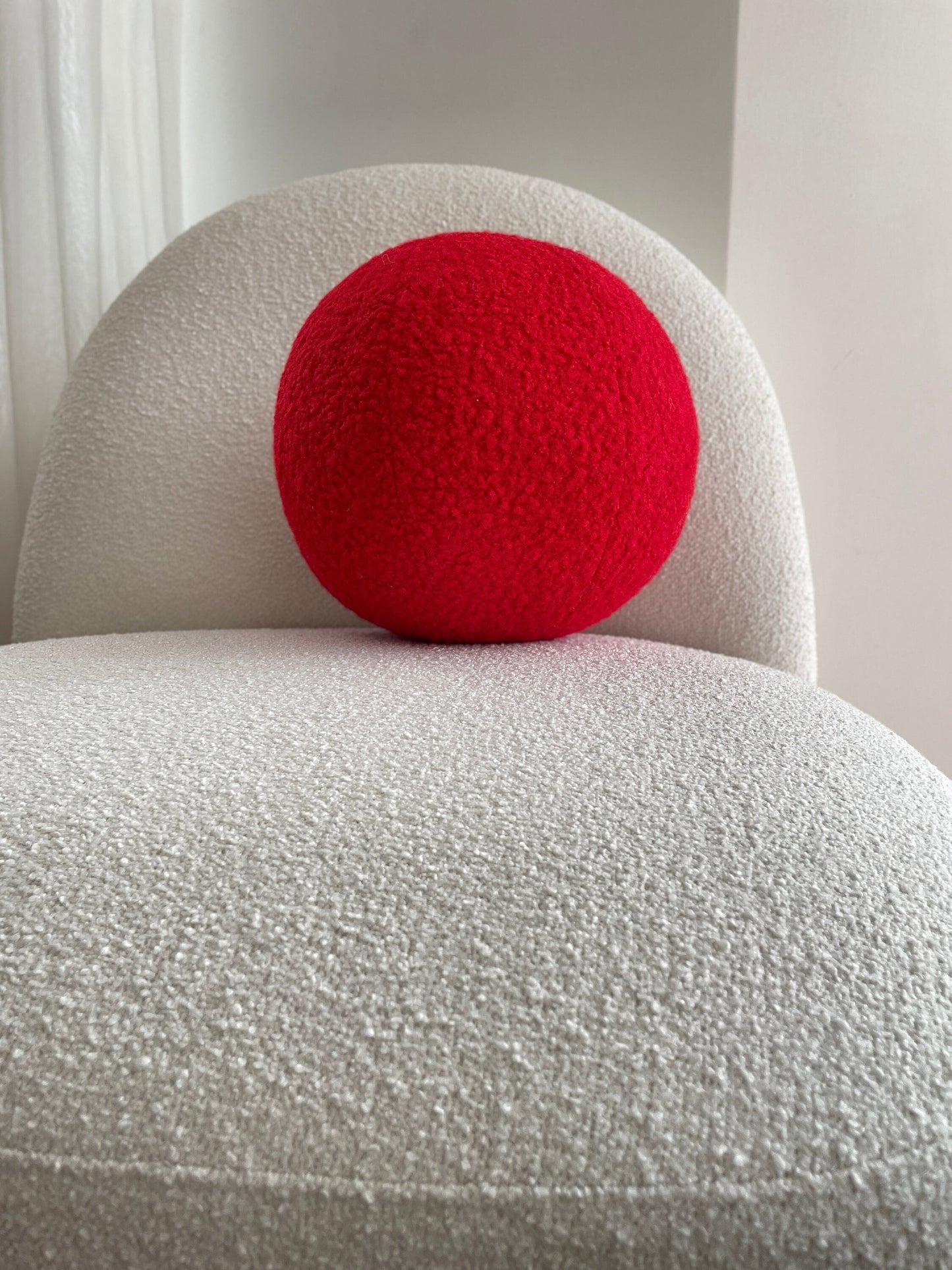 Red Boucle Sphere Cushion: Modern Minimalist Home Decor