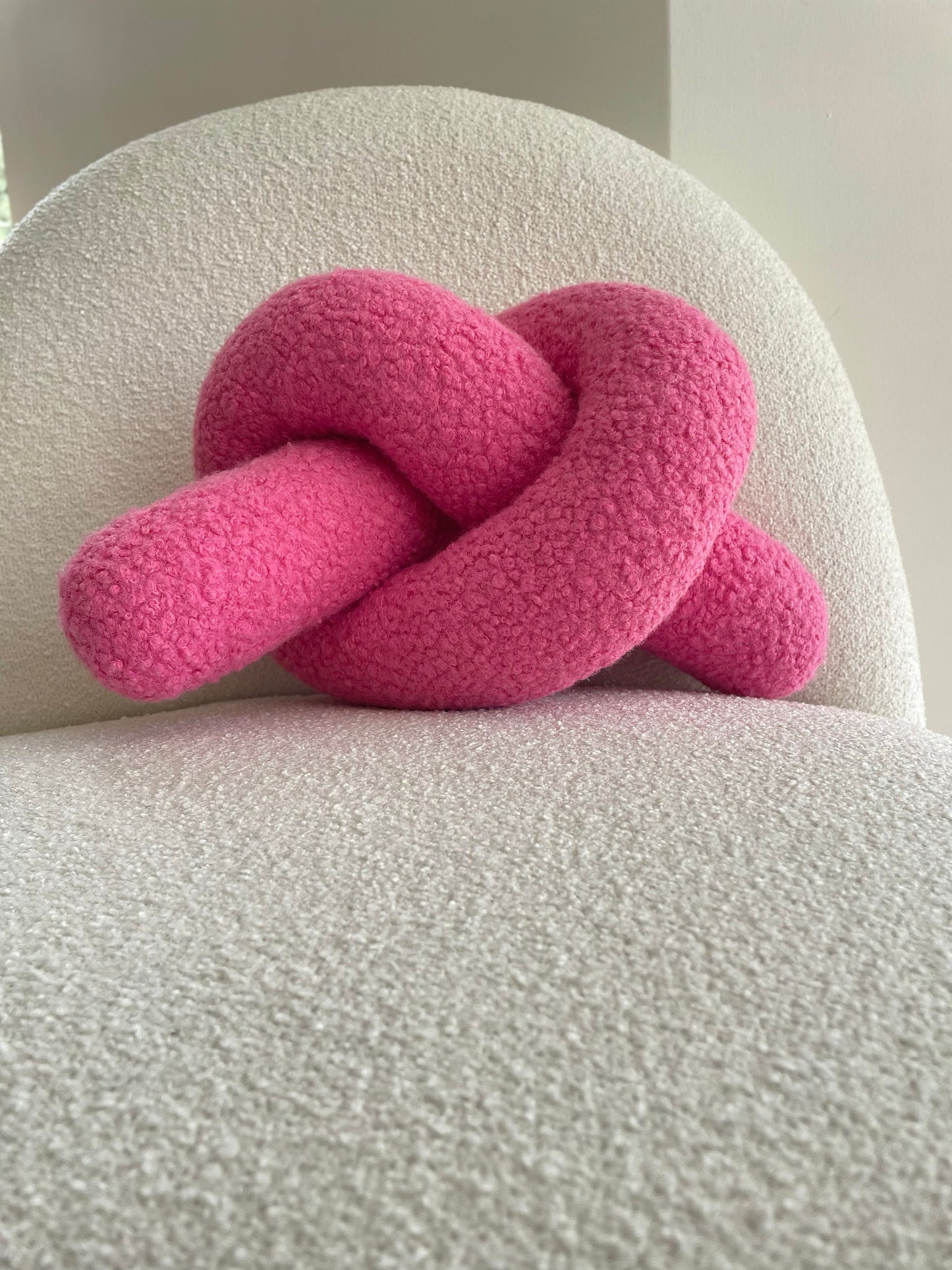 Pink Boucle Knot Pillow: Chunky Teddy Love Chain Cushion