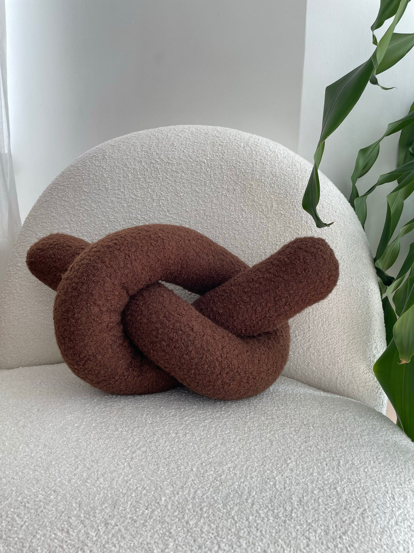 Chocolate Brown Boucle Knot Pillow: Chunky Cozy Cushion