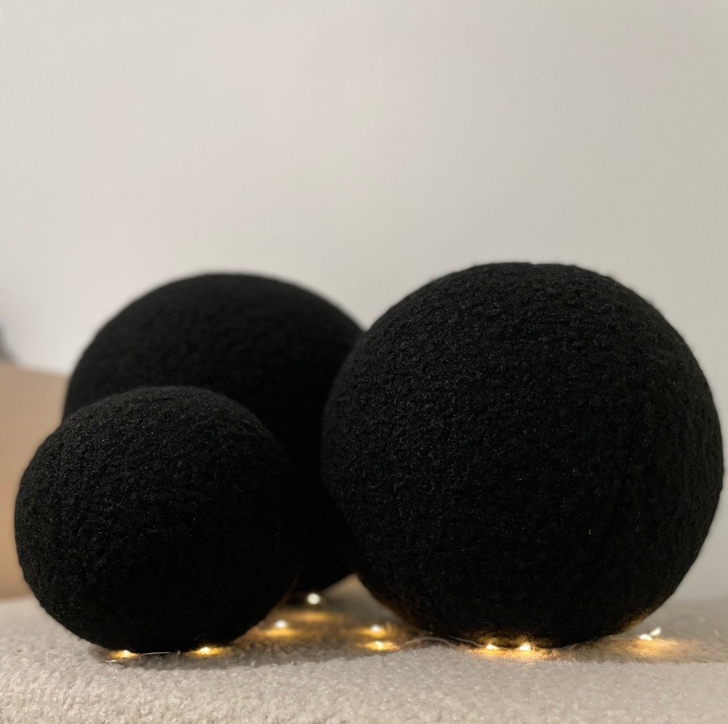 Black Boucle Ball Pillow: Handmade Teddy Cushion, Home Decor