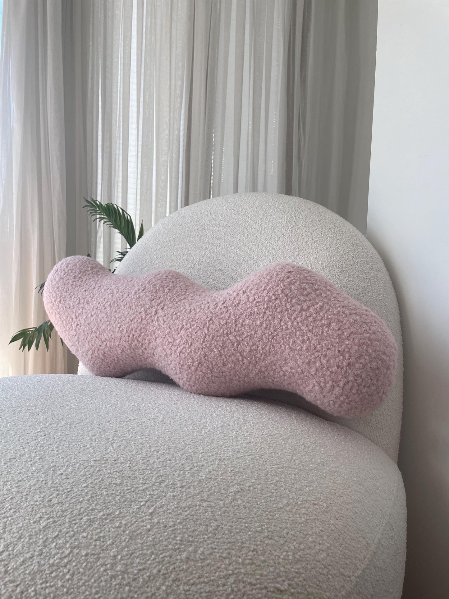 Powder Pink Wavy Boucle Pillow: Modern Accent Cushion