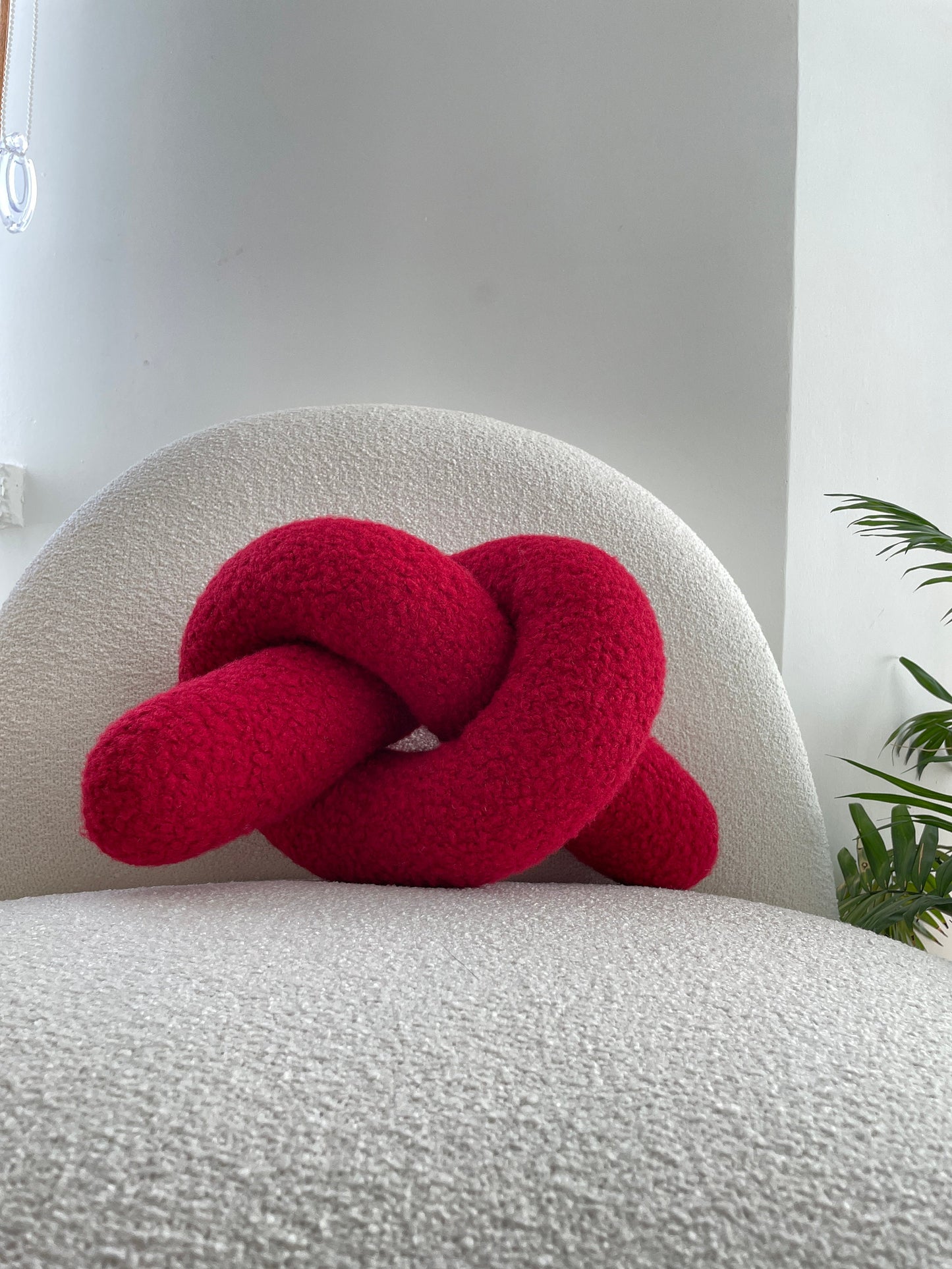 Boucle Ruby Knot Pillow: Teddy Love Knot Cushion