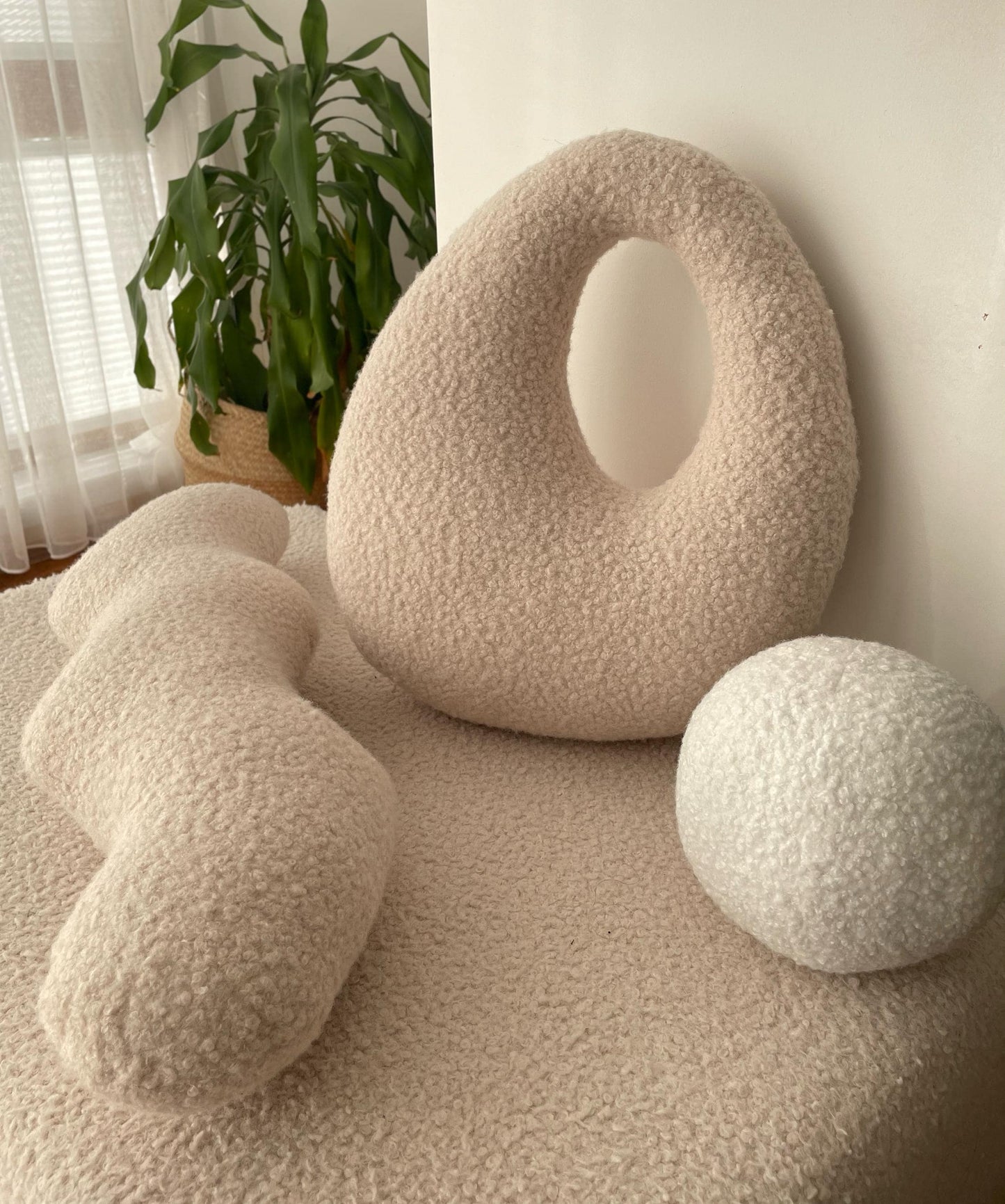 Amorphous Boucle pillow | Asymmetrical Design | Neutral Earthy Tones
