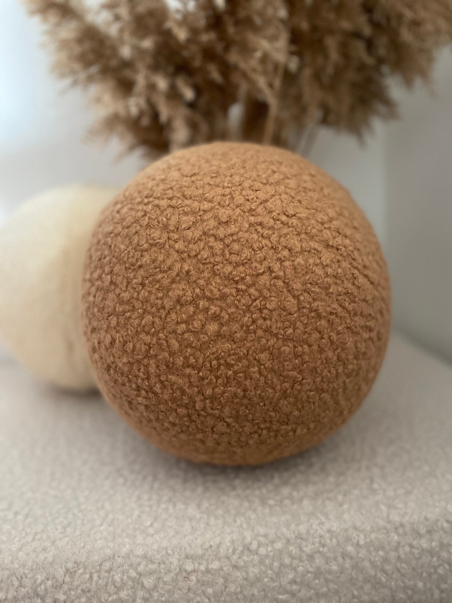 Handmade Boucle Round Ball Pillow: Peanut Teddy Cushion