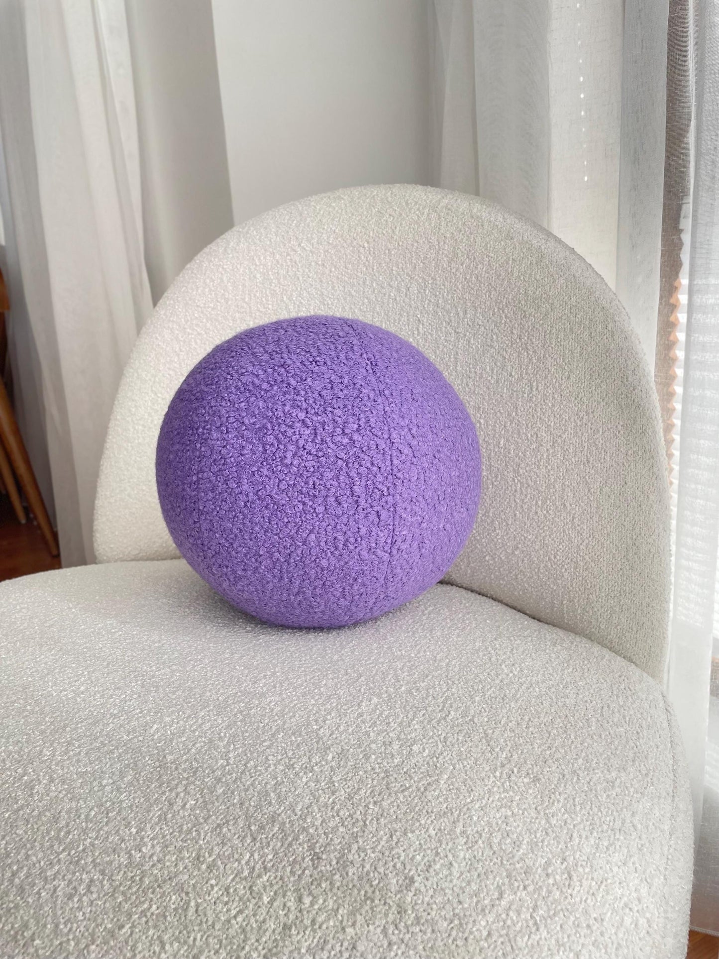 Lavender Bouclé Ball Pillow: Modern Round Home Decor Cushion