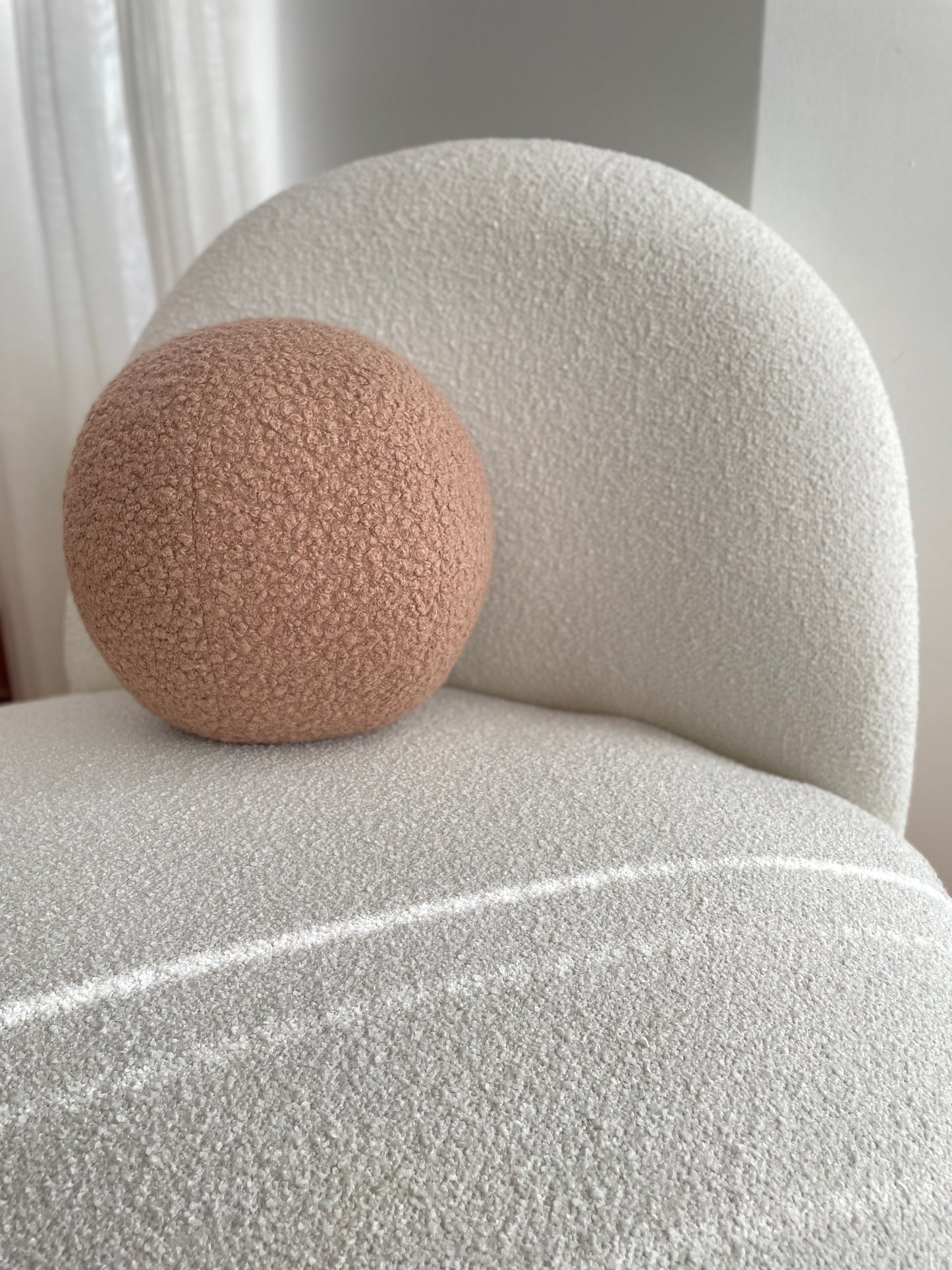 Mocha Mousse Boucle Ball Pillow: Teddy Sphere Cushion