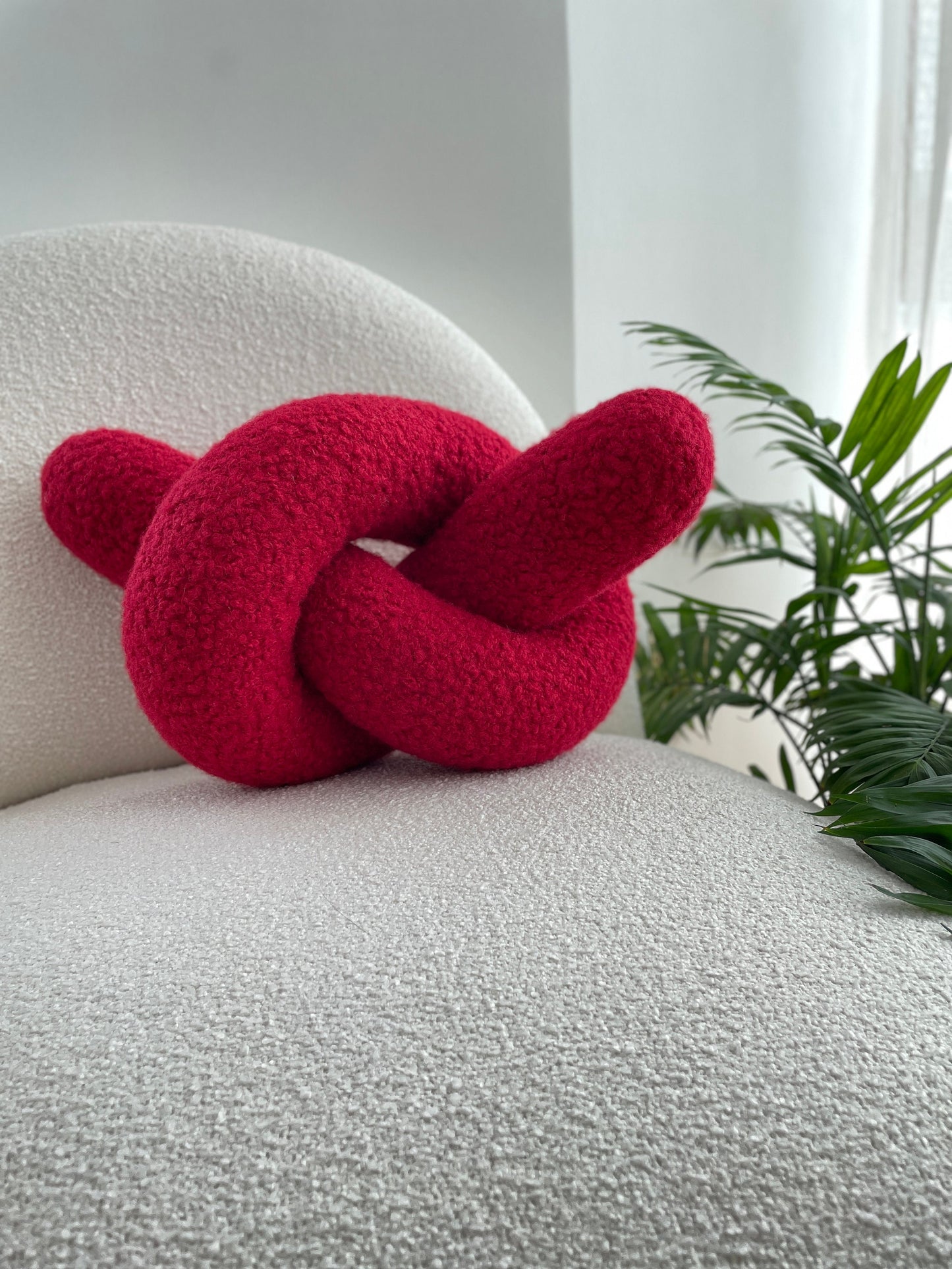 Boucle Ruby Knot Pillow: Teddy Love Knot Cushion