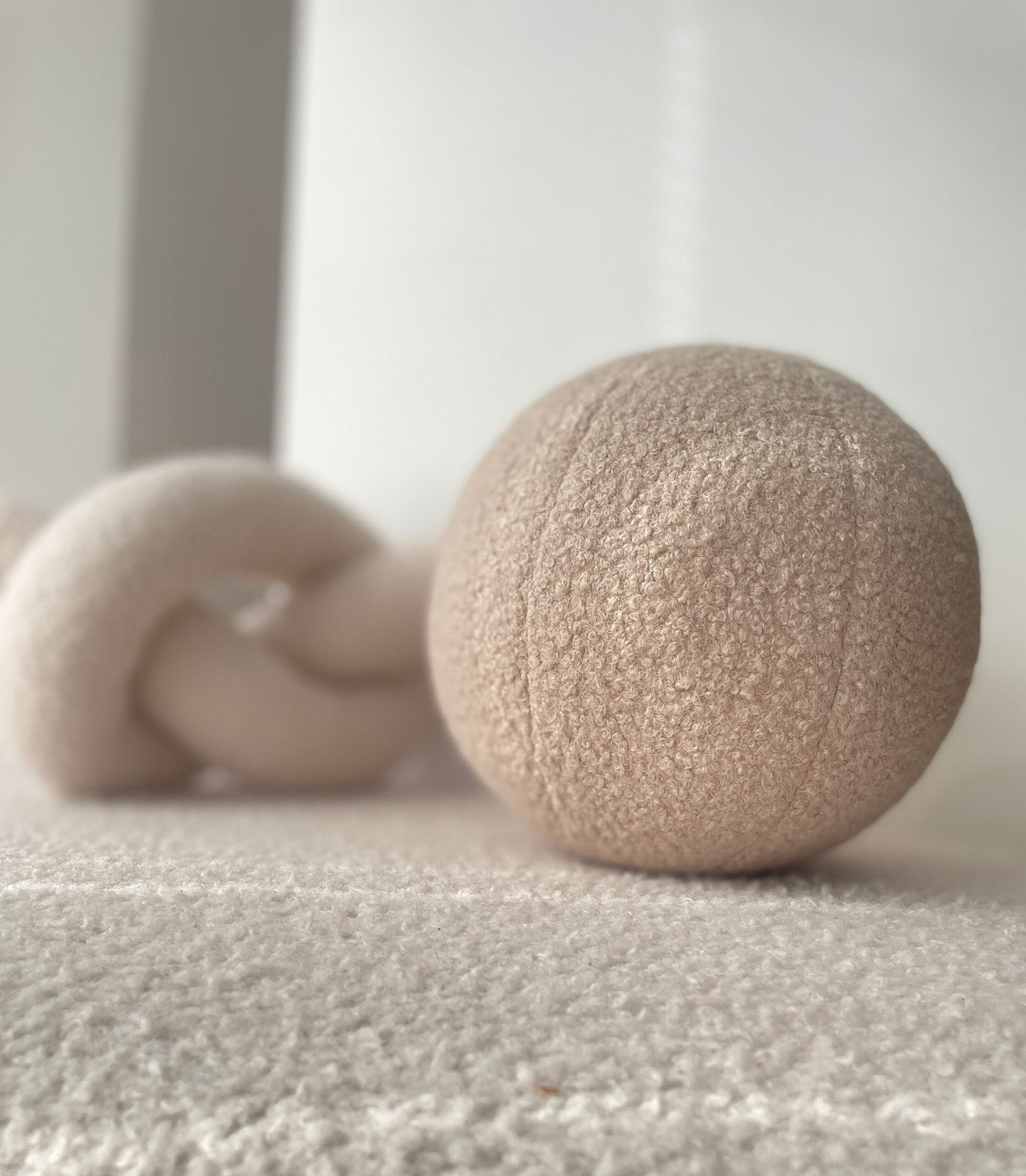 Beige Boucle Ball Decorative Pillow-Teddy Ball Cushion-Home Decor