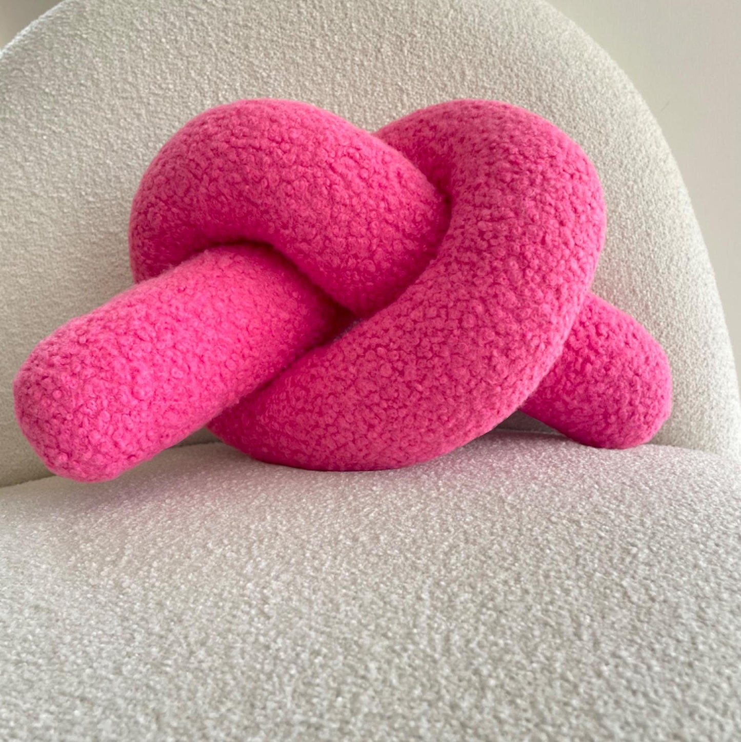 Pink Boucle Knot Pillow: Chunky Teddy Love Chain Cushion