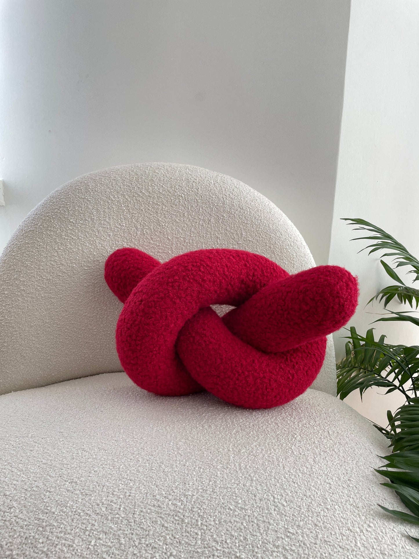 Boucle Ruby Knot Pillow: Teddy Love Knot Cushion