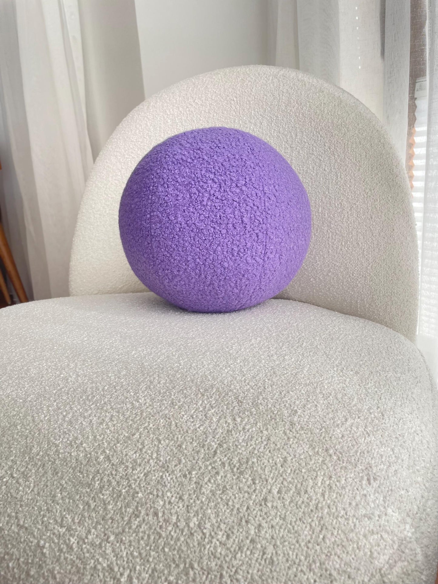 Lavender Bouclé Ball Pillow: Modern Round Home Decor Cushion