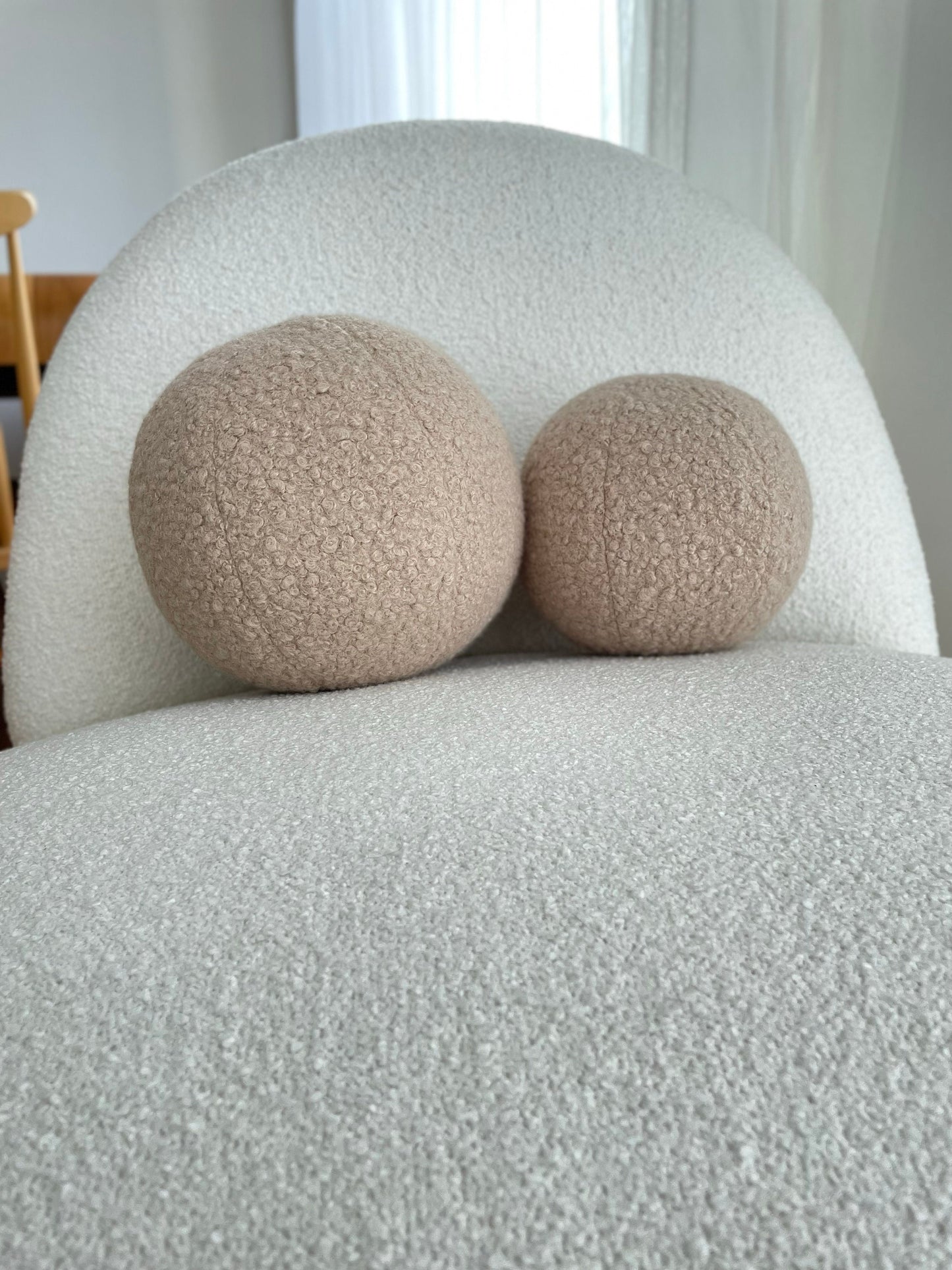 Beige Boucle Ball Decorative Pillow-Teddy Ball Cushion-Home Decor