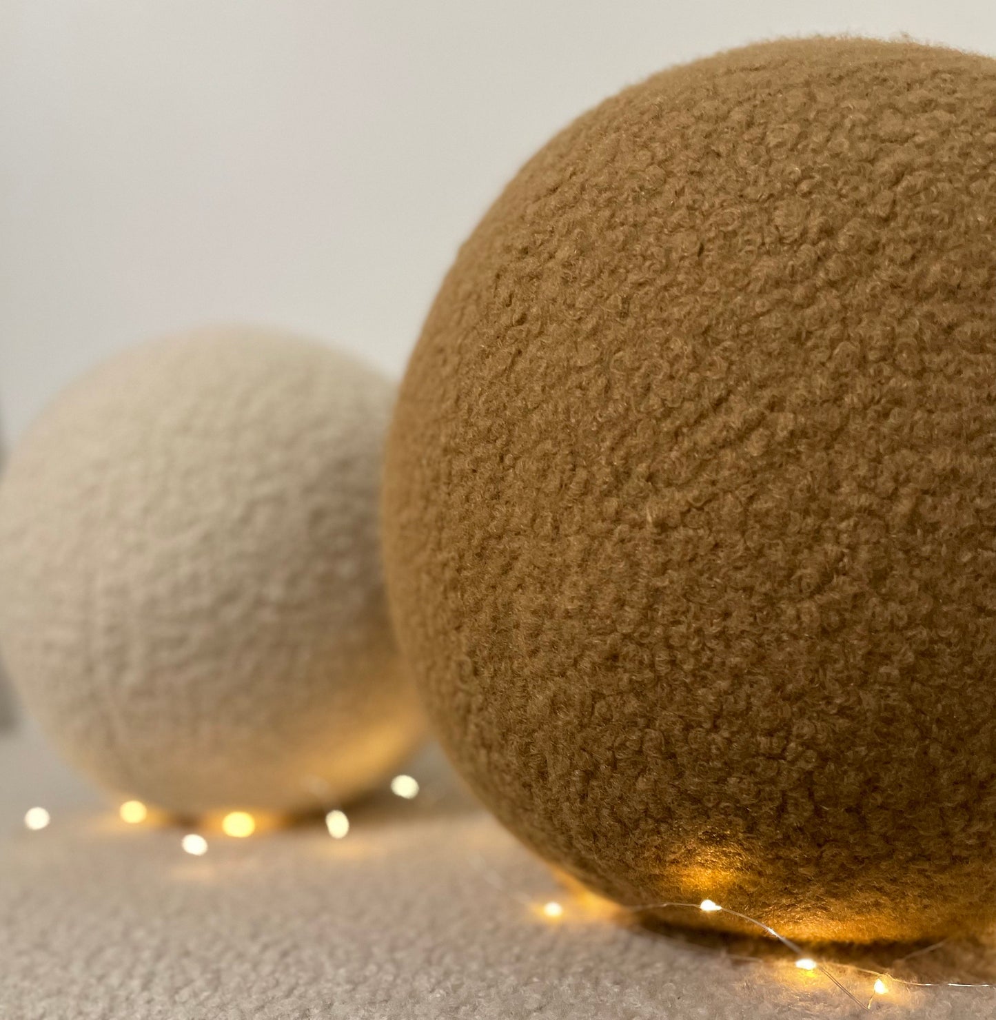 Handmade Boucle Round Ball Pillow: Peanut Teddy Cushion