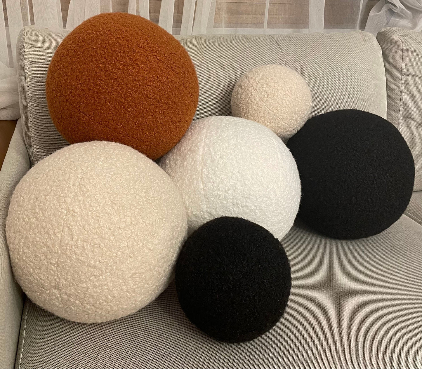 Handmade Boucle Ball Pillow: Cinnamon Teddy Cushion