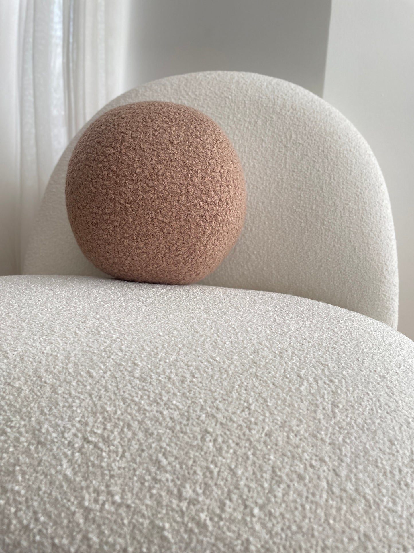 Mocha Mousse Boucle Ball Pillow: Teddy Sphere Cushion