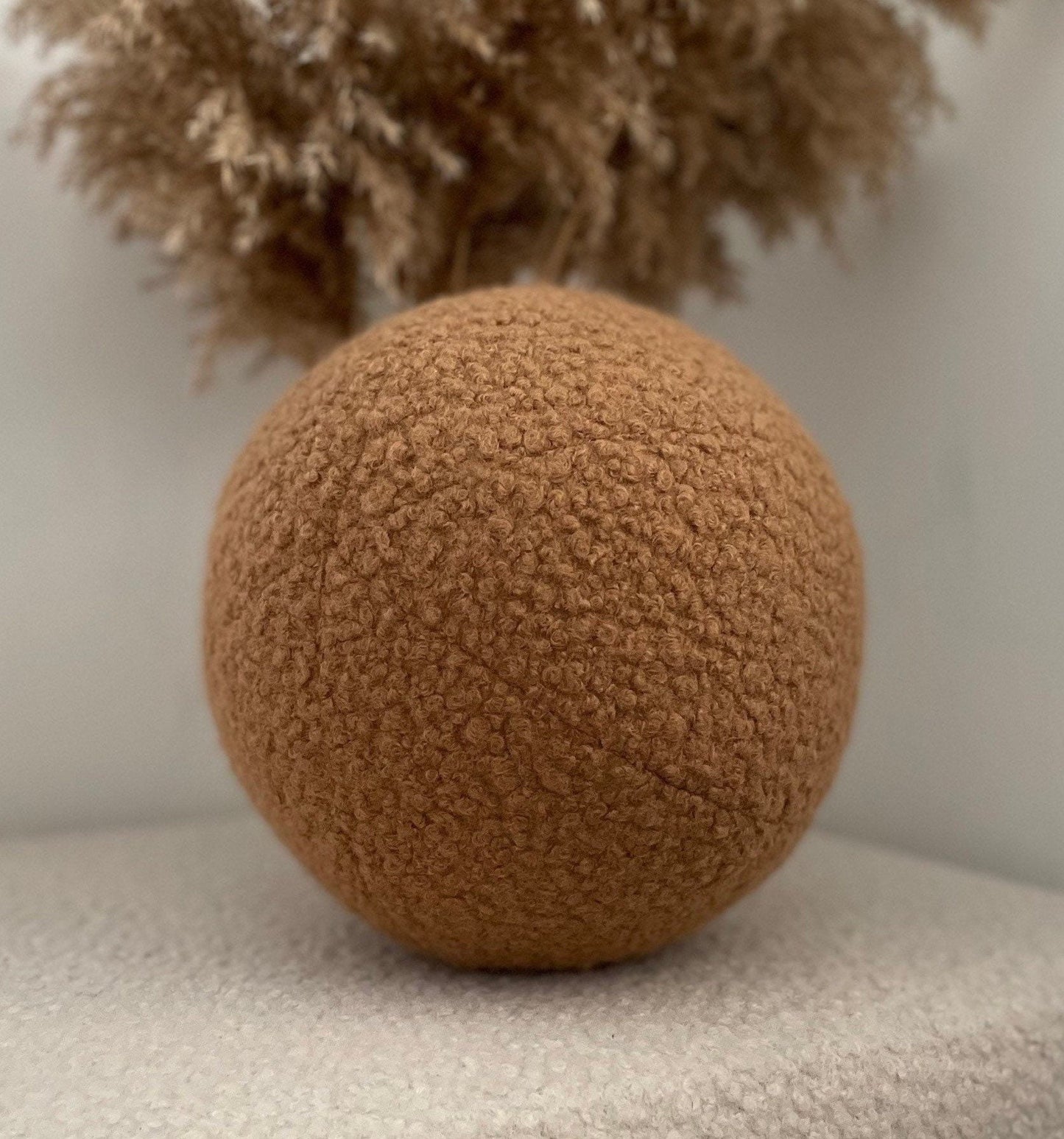 Handmade Boucle Round Ball Pillow: Peanut Teddy Cushion
