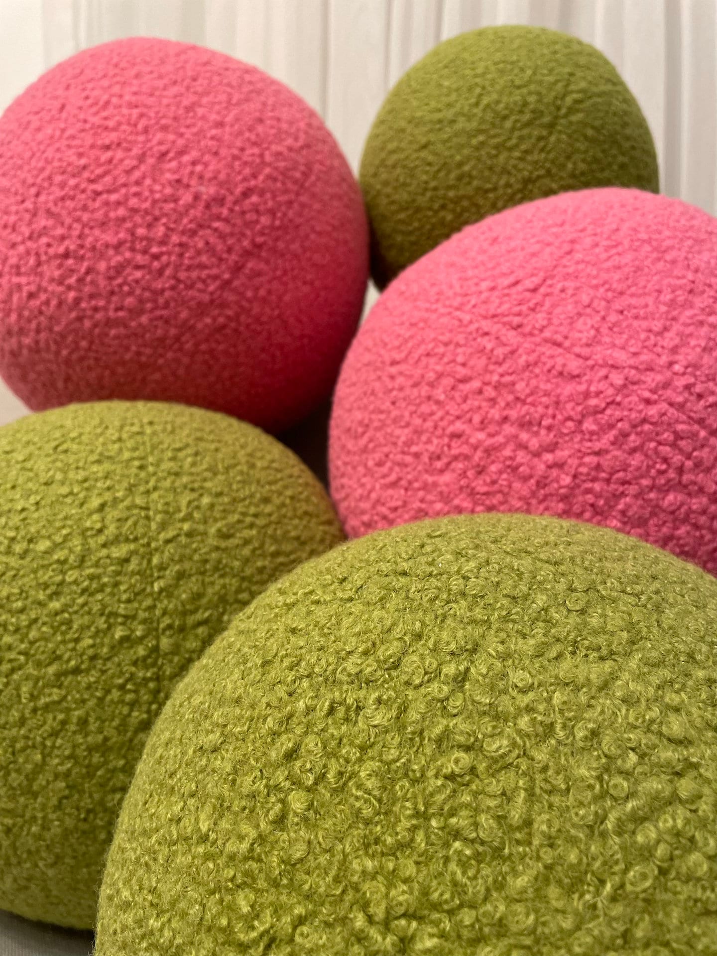 Yellowish Green Boucle Ball Pillow: Modern Scandinavian Home Decor