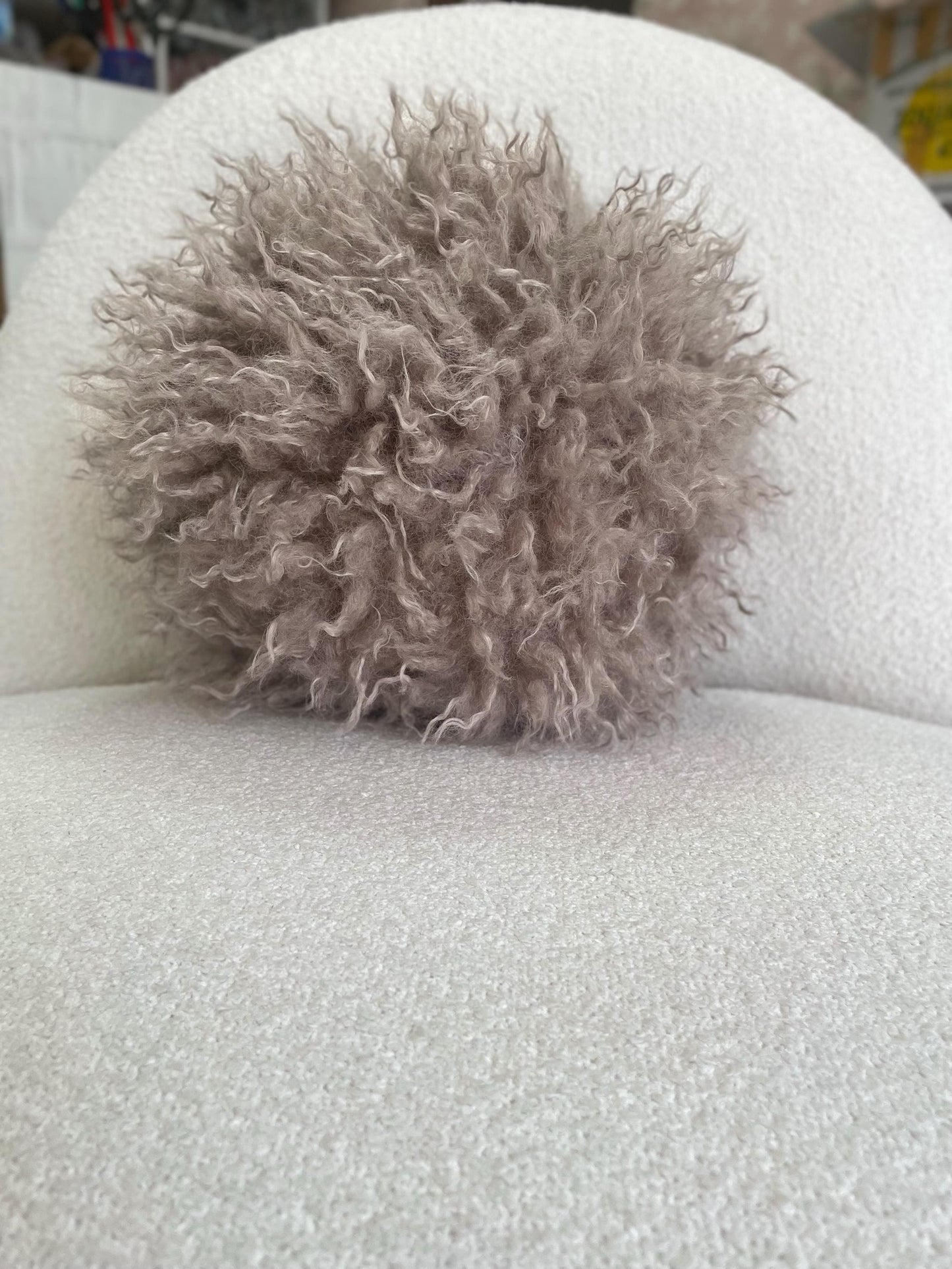 Tibetan Faux Fur Pillow Cover | Brown Textured Cushion | Neutral Accent