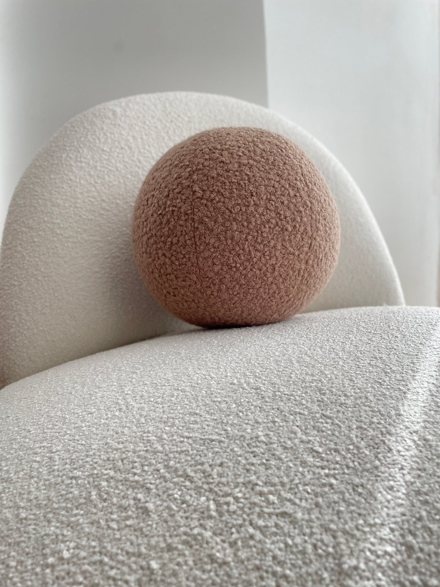 Mocha Mousse Boucle Ball Pillow: Teddy Sphere Cushion