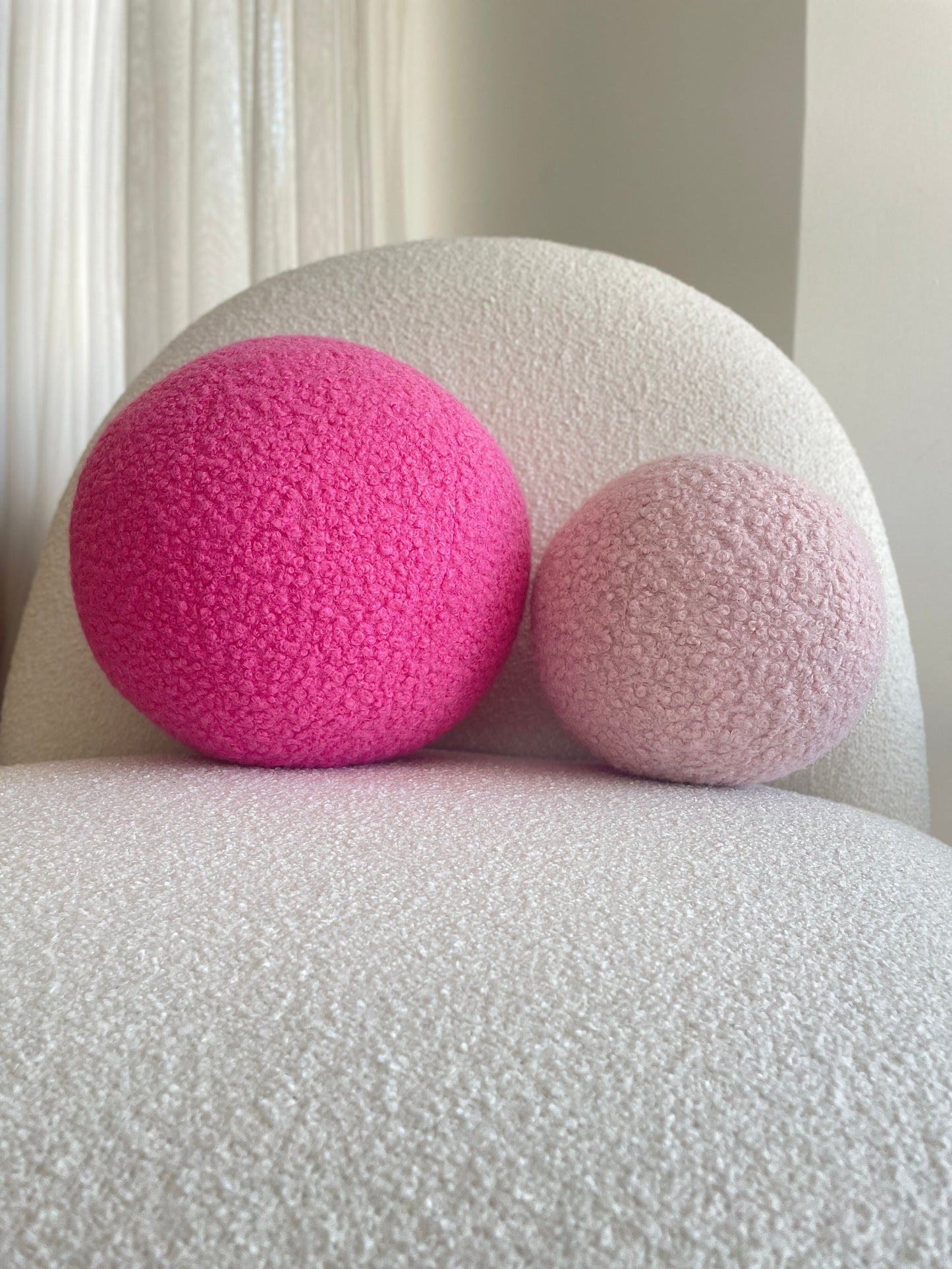 Pink Boucle Ball Pillow: Modern Scandinavian Home Decor