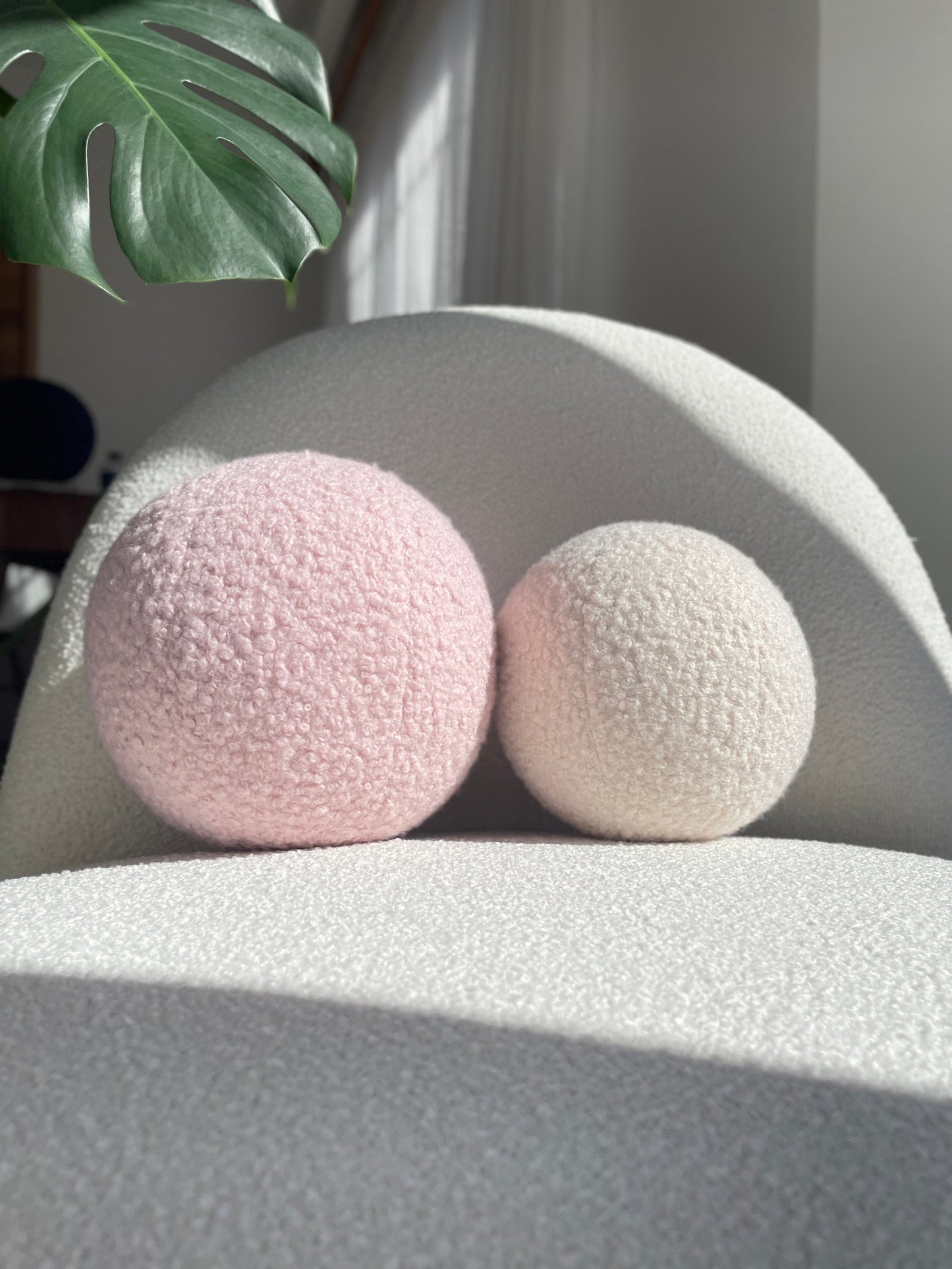 Handmade Boucle Ball Pillow: Powder Pink Teddy Cushion