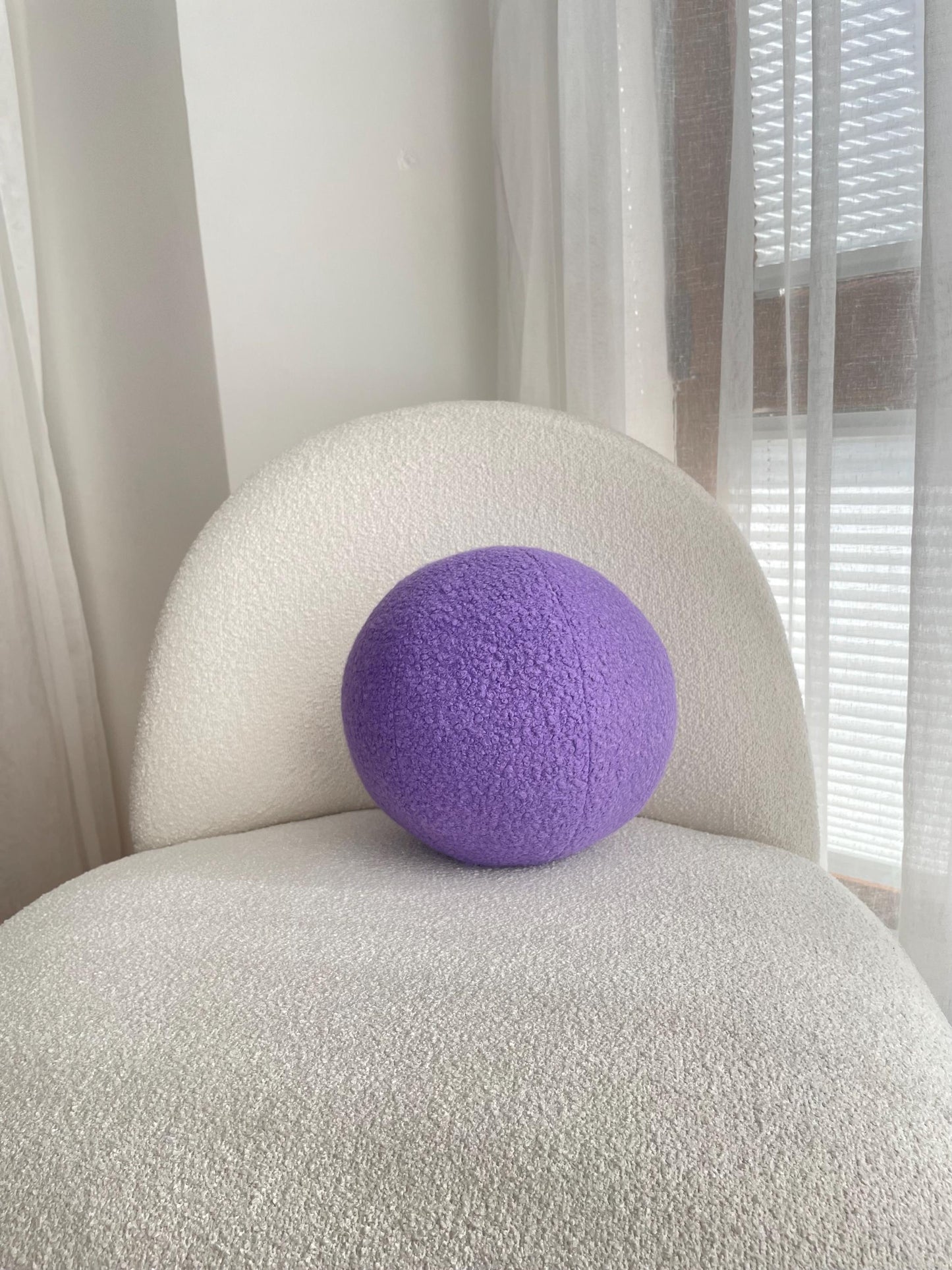 Lavender Bouclé Ball Pillow: Modern Round Home Decor Cushion