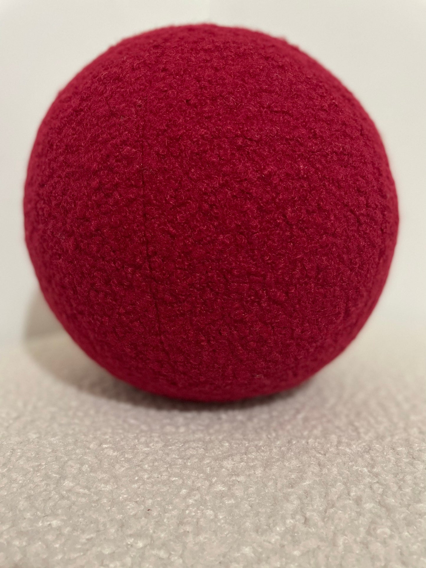 Handmade Boucle Ball Pillow: Ruby Red Teddy Cushion