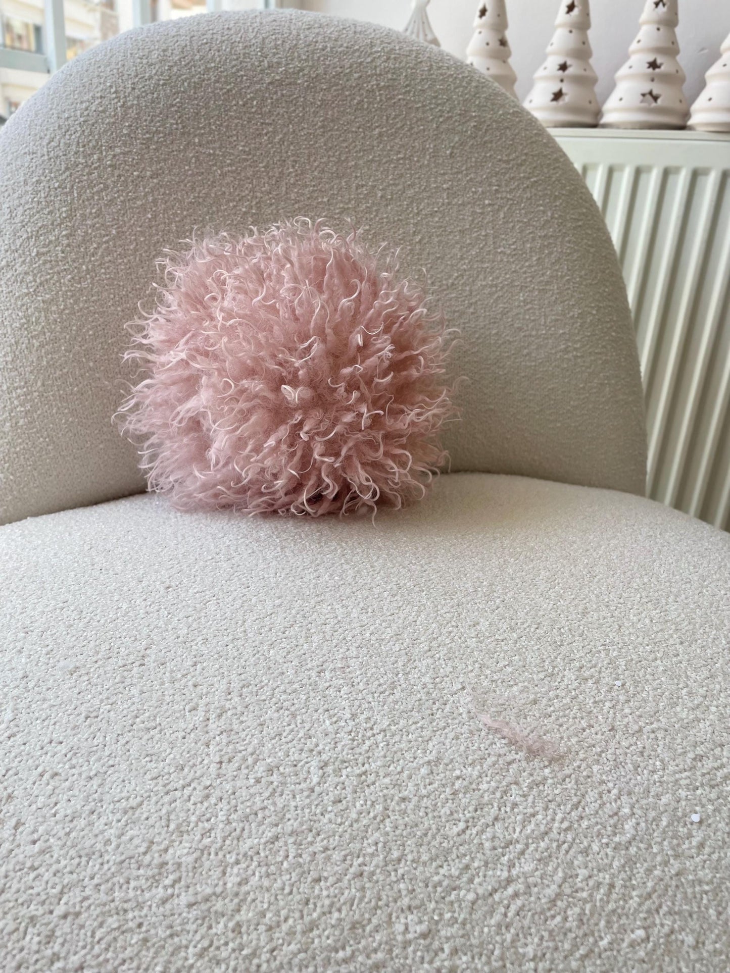 Pink Luxurious Faux Lamb fur Ball Pillows- Tibetan Lamb - Boho- Chic