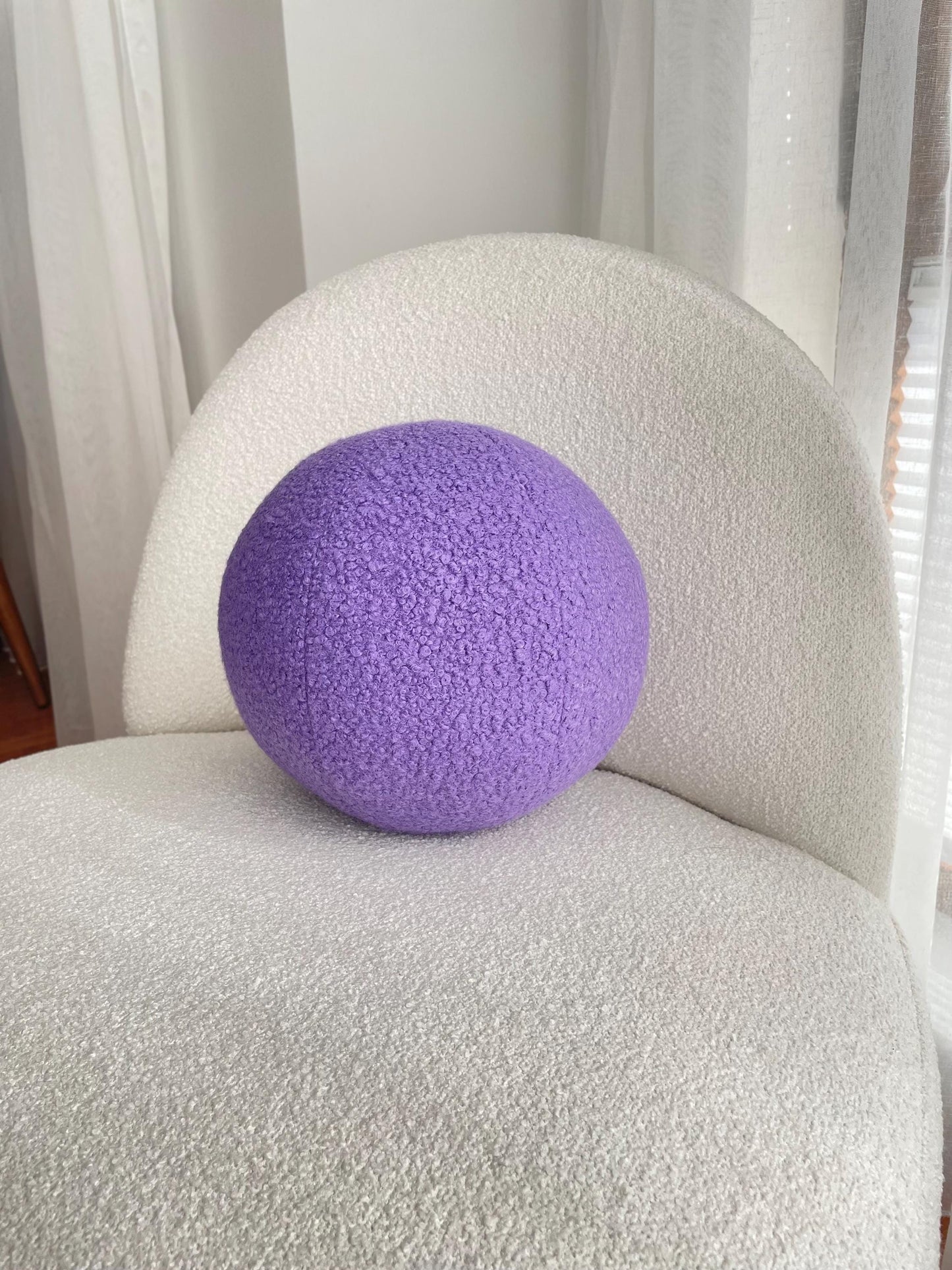 Lavender Bouclé Ball Pillow: Modern Round Home Decor Cushion